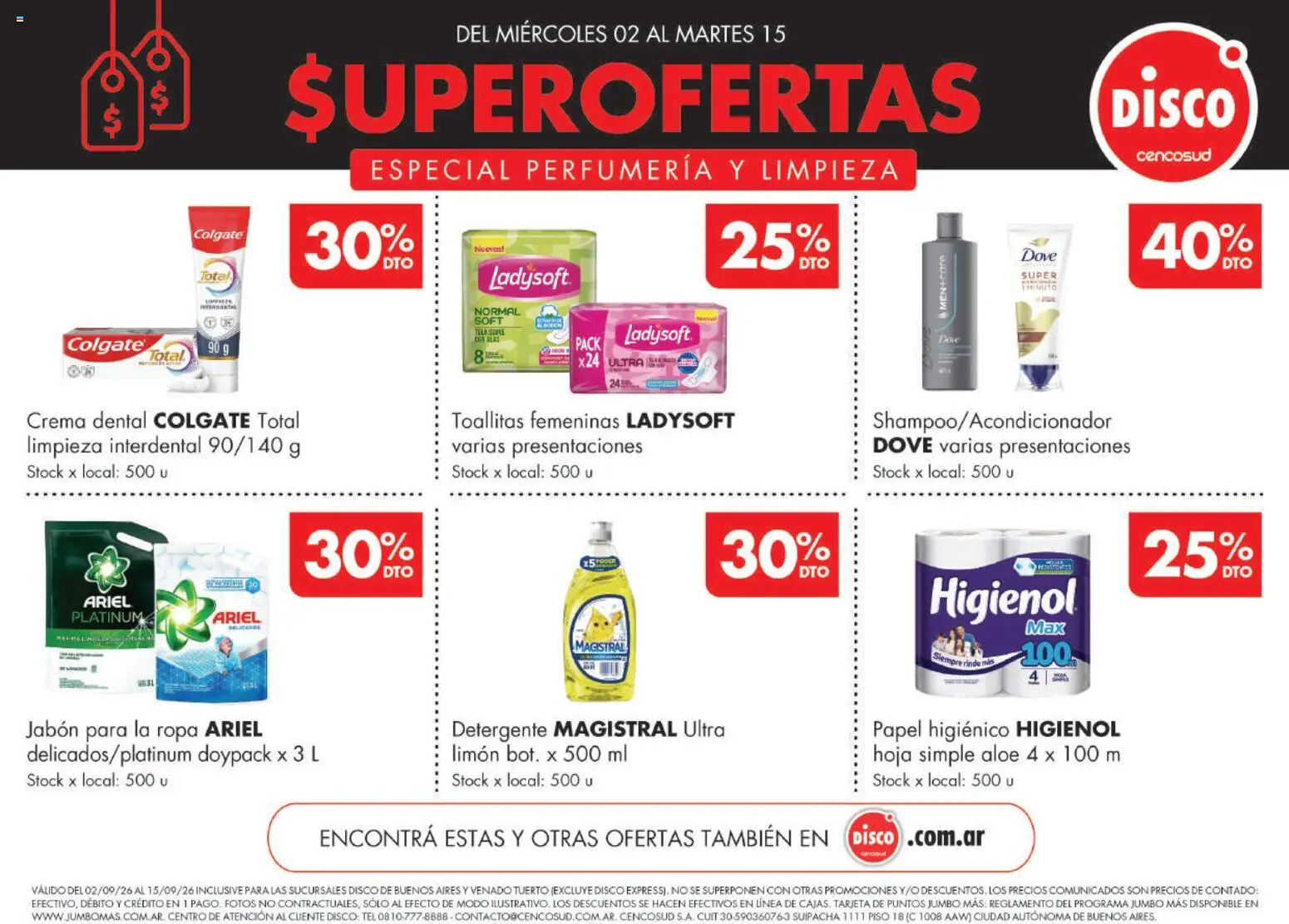Disco - Especial Perfumería y Limpieza │ válido desde el 02/09/2026 | Página: 1 | Productos: Papel higiénico, Detergente, Limón, Crema