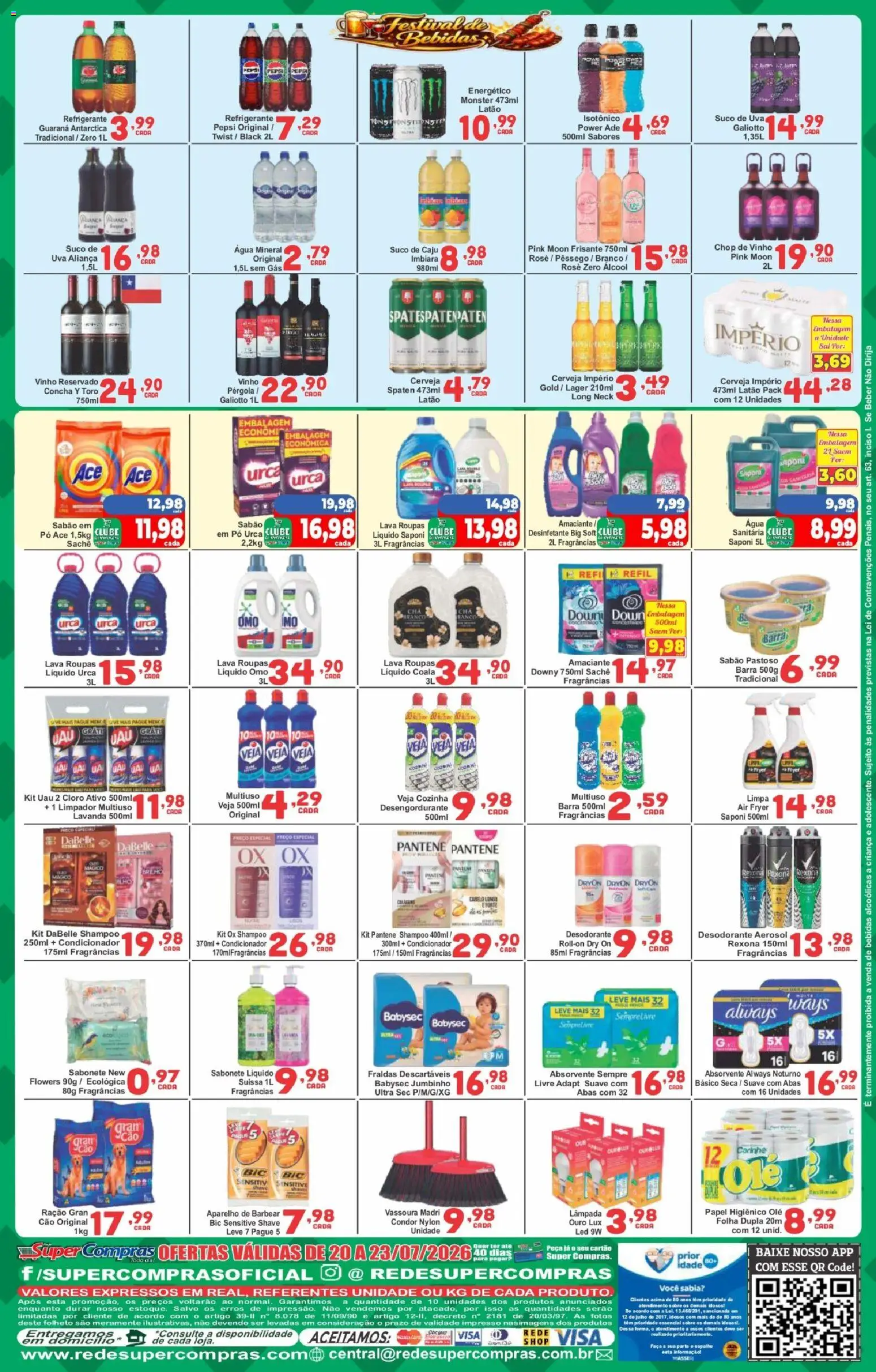 Rede Super Compras Folheto - válido de 20/07/2026 | Página: 4 | Produtos: Vinho, Omo líquido, Absorvente, Isotônico