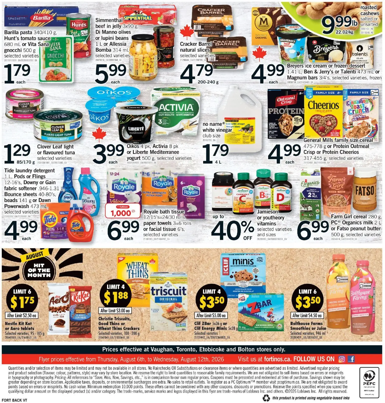 Fortinos flyer valid from Aug 6, 2026 | Page: 2 | Products: Pasta, Ice cream, Fabric softener, Yogurt