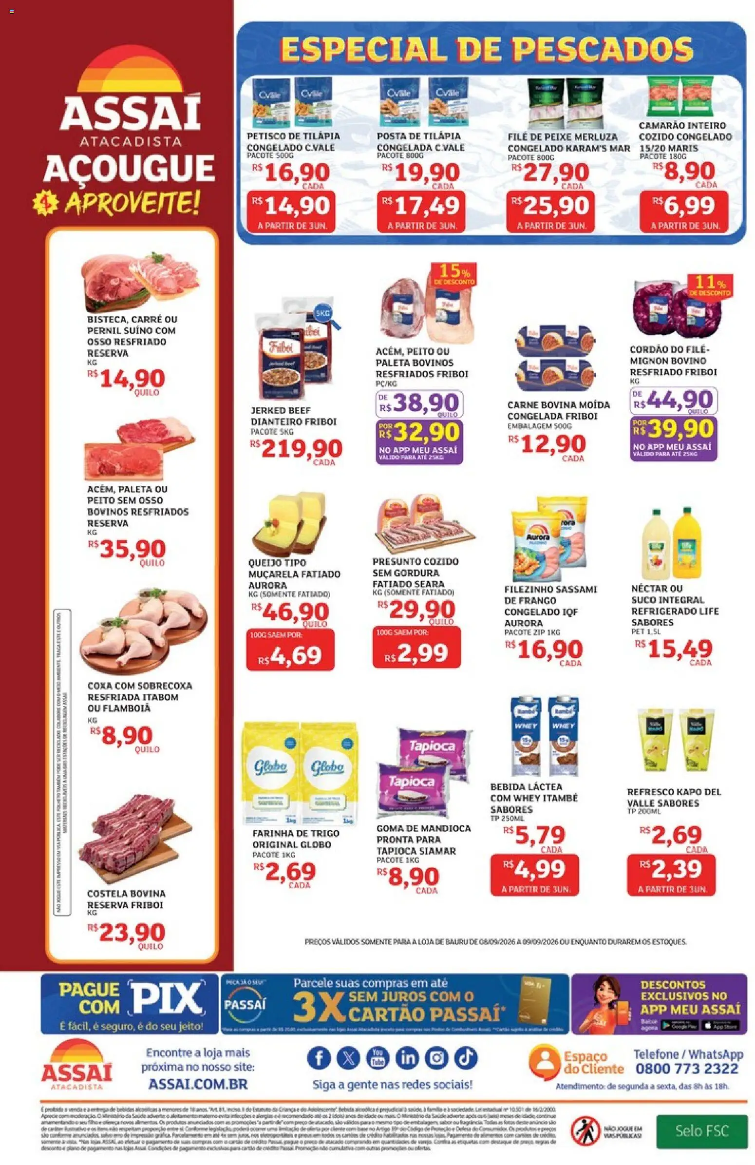 Assaí Atacadista Folheto - válido de 08/09/2026 | Página: 2 | Produtos: Pernil, Camarão, Bebida, Telefone
