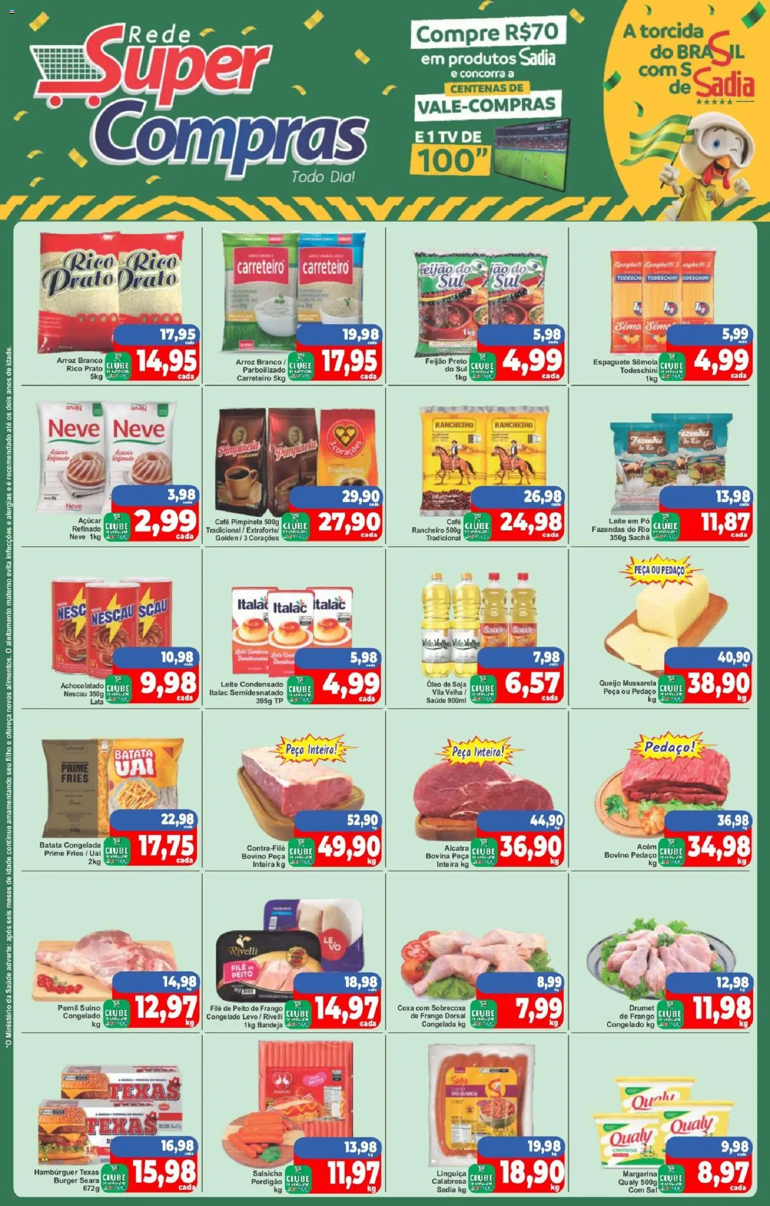 Rede Super Compras Folheto - válido de 06/07/2026 | Página: 1 | Produtos: Achocolatado, Alcatra, Hambúrguer, Sal