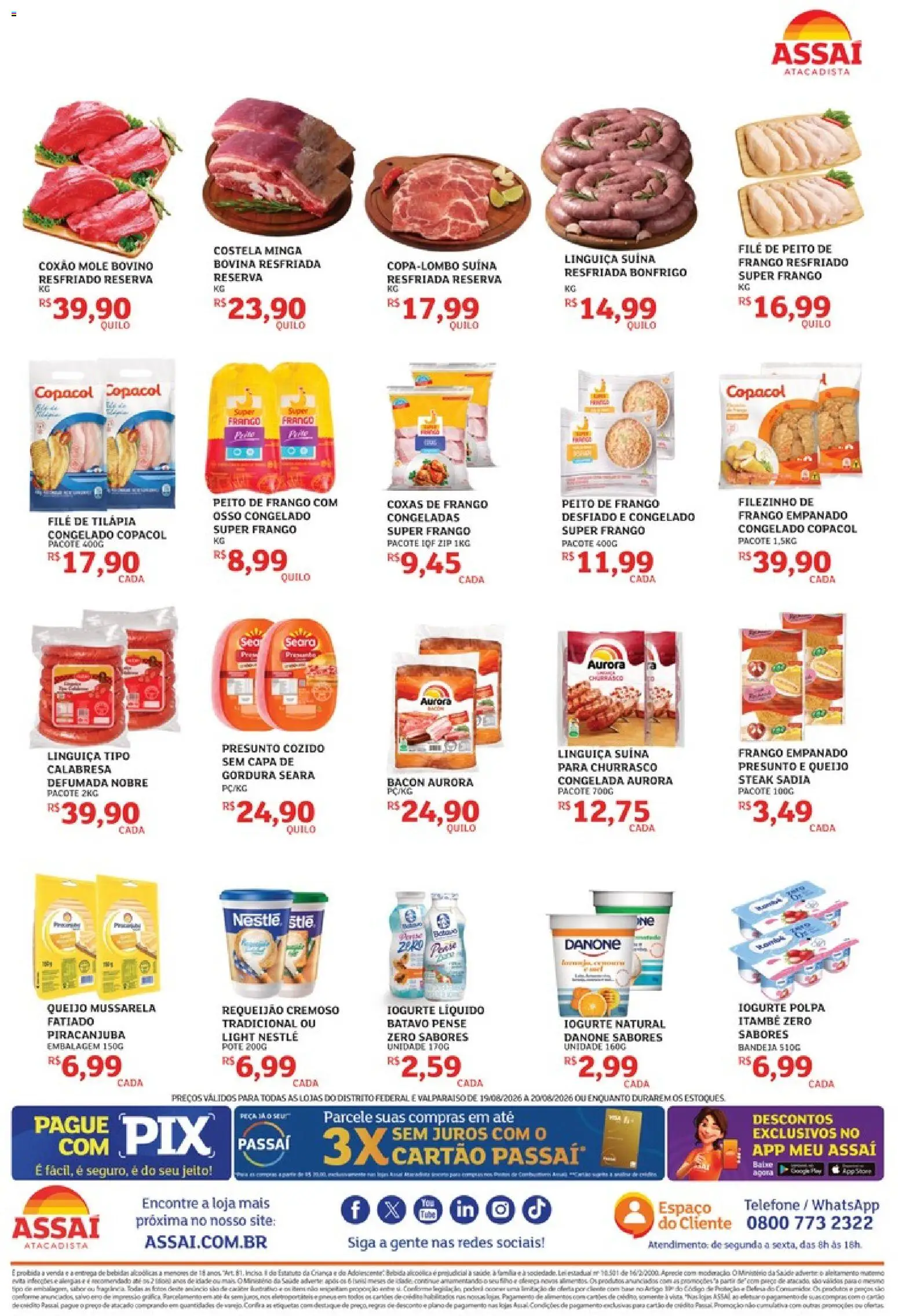 Assaí Atacadista Folheto - válido de 19/08/2026 | Página: 2 | Produtos: Frango resfriado, Bandeja, Bacon, Pá