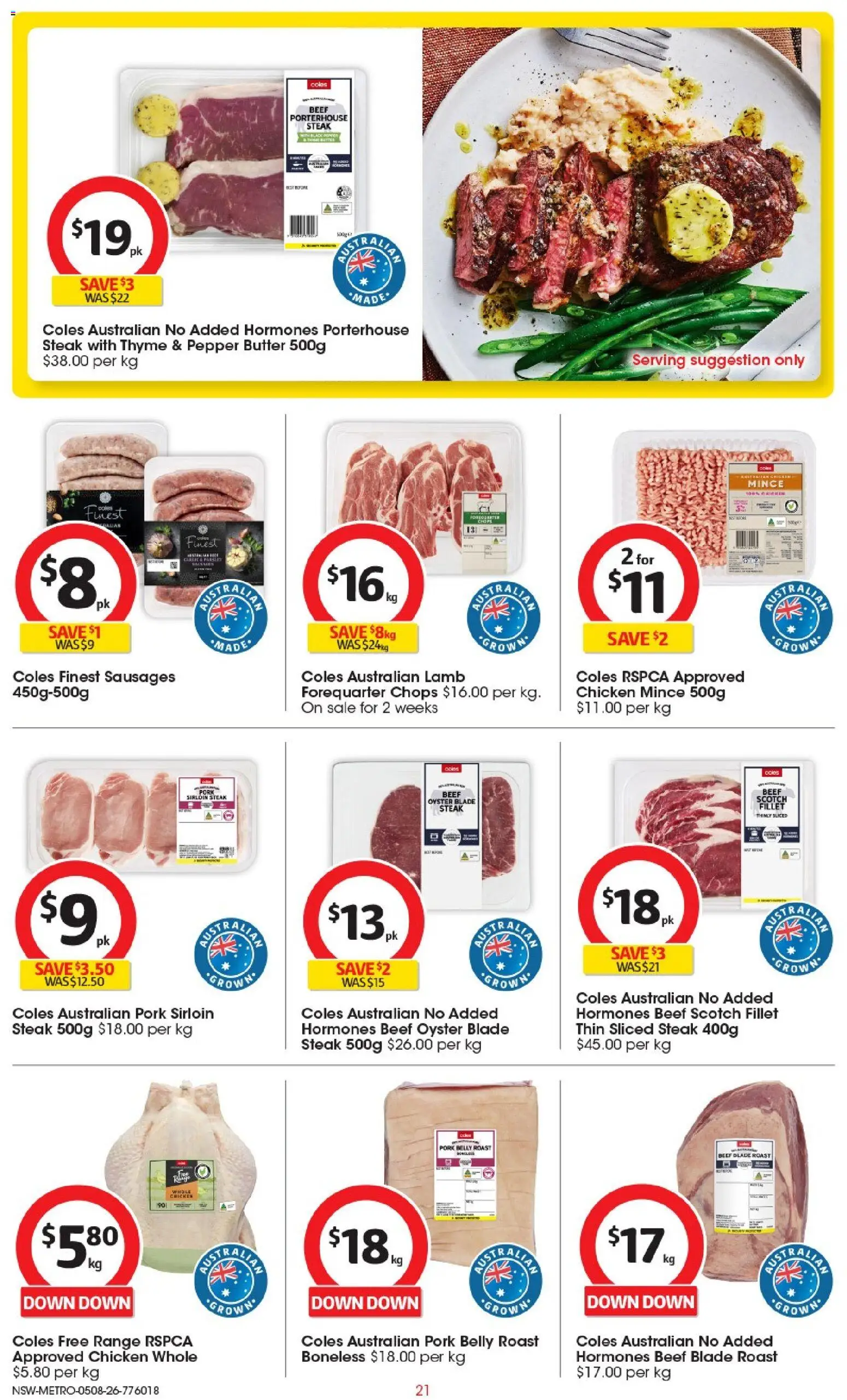 Coles catalogue - valid from 04/08/2026 | Page: 21 | Products: Chicken, Lamb, Steak, Pepper