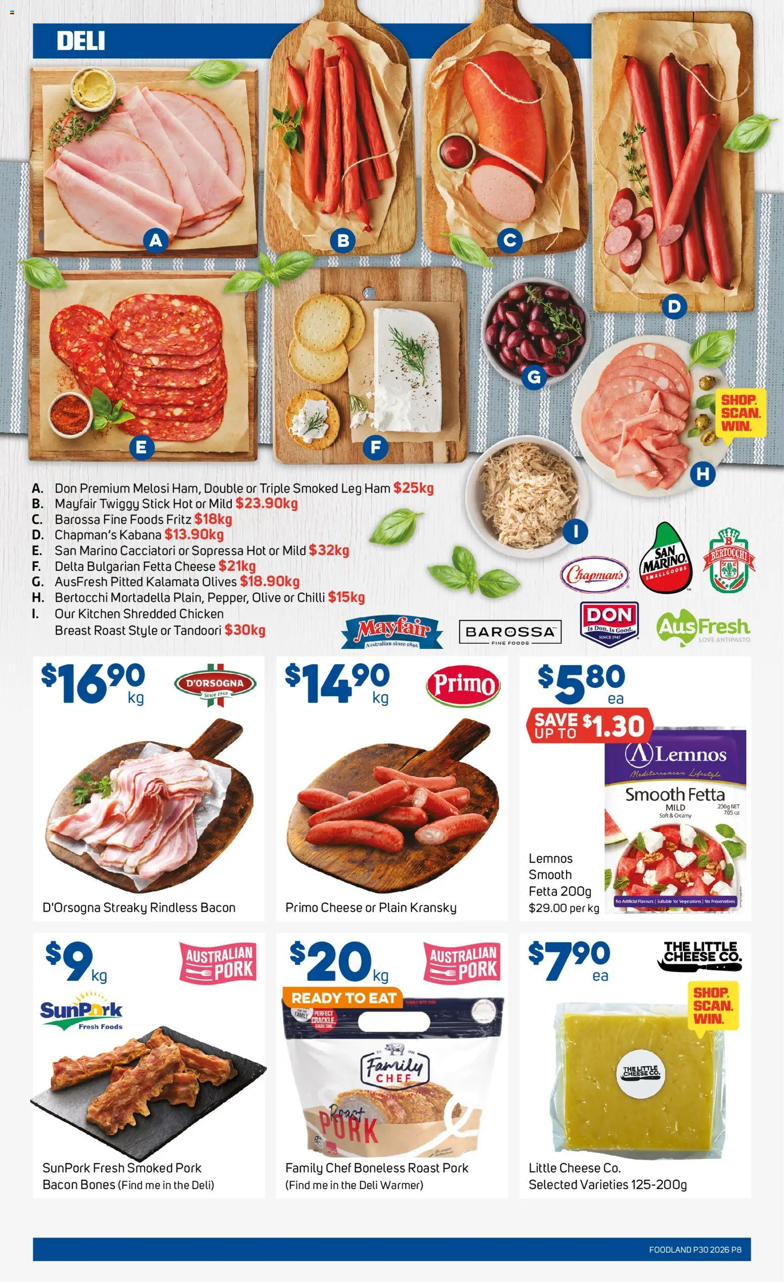 Foodland catalogue - valid from 22/07/2026 | Page: 8 | Products: Cheese, Chicken, Pork, Olives