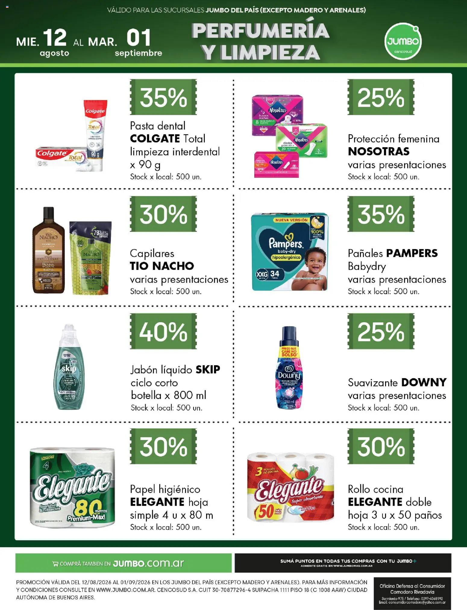 Jumbo - Especial Perfumería y Limpieza │ válido desde el 12/08/2026 | Página: 1 | Productos: Botella, Diarios, Pasta, Pañales