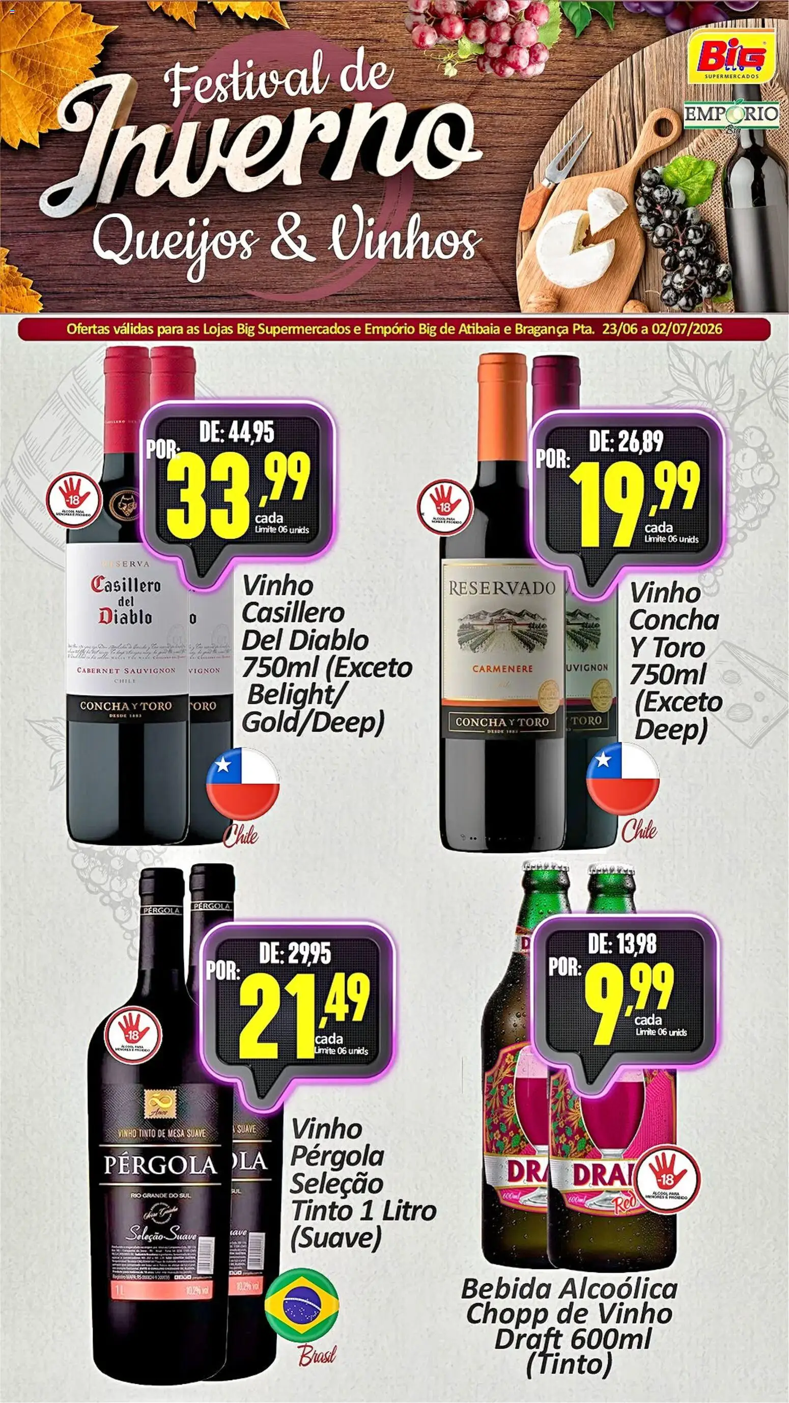 Big Supermercados Folheto - válido de 23/06/2026 | Página: 3 | Produtos: Mesa, Vinho, Bebida