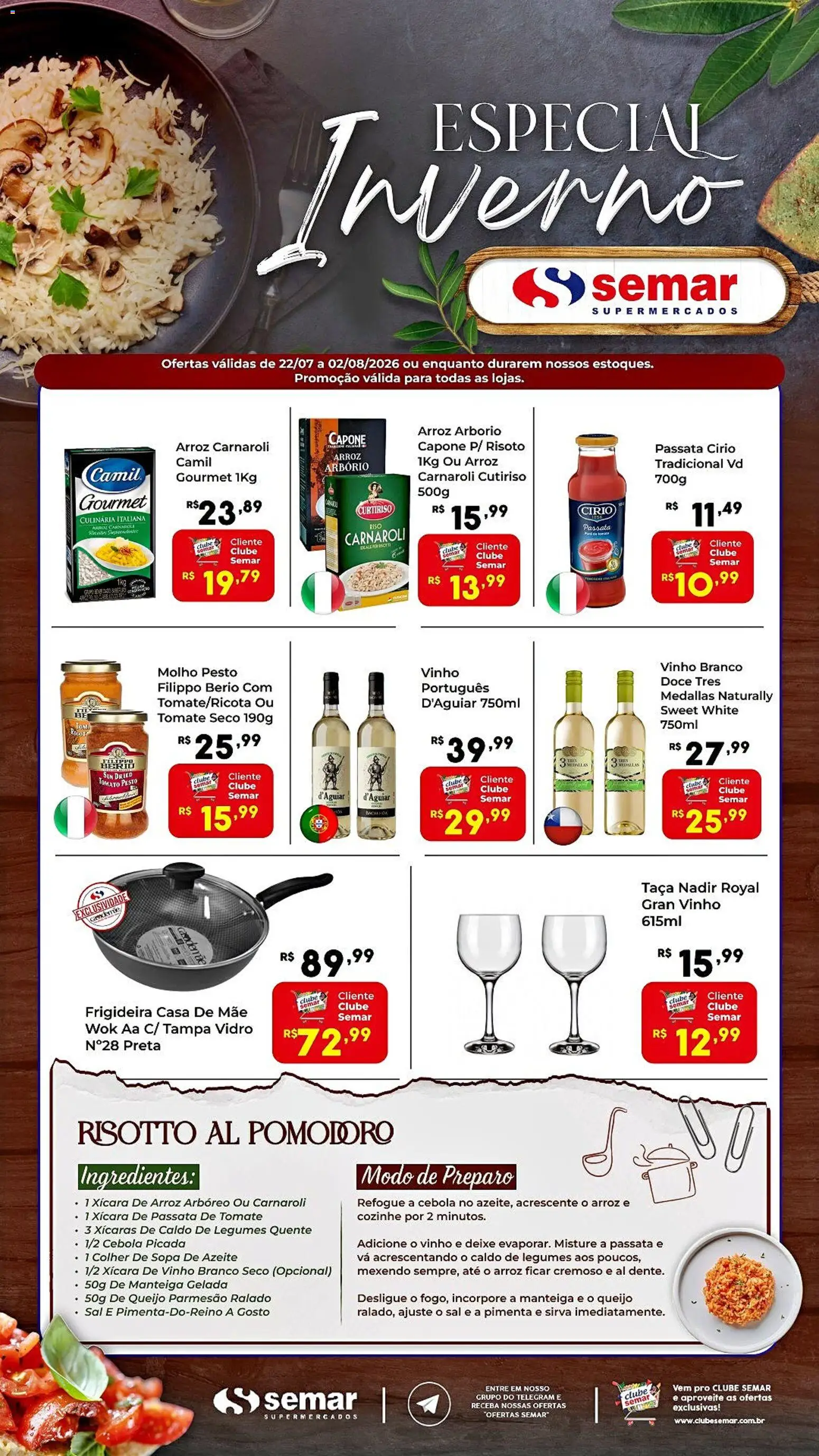 Semar Supermercado Folheto - válido de 22/07/2026 | Página: 1 | Produtos: Cebola, Frigideira, Vinho, Parmesão