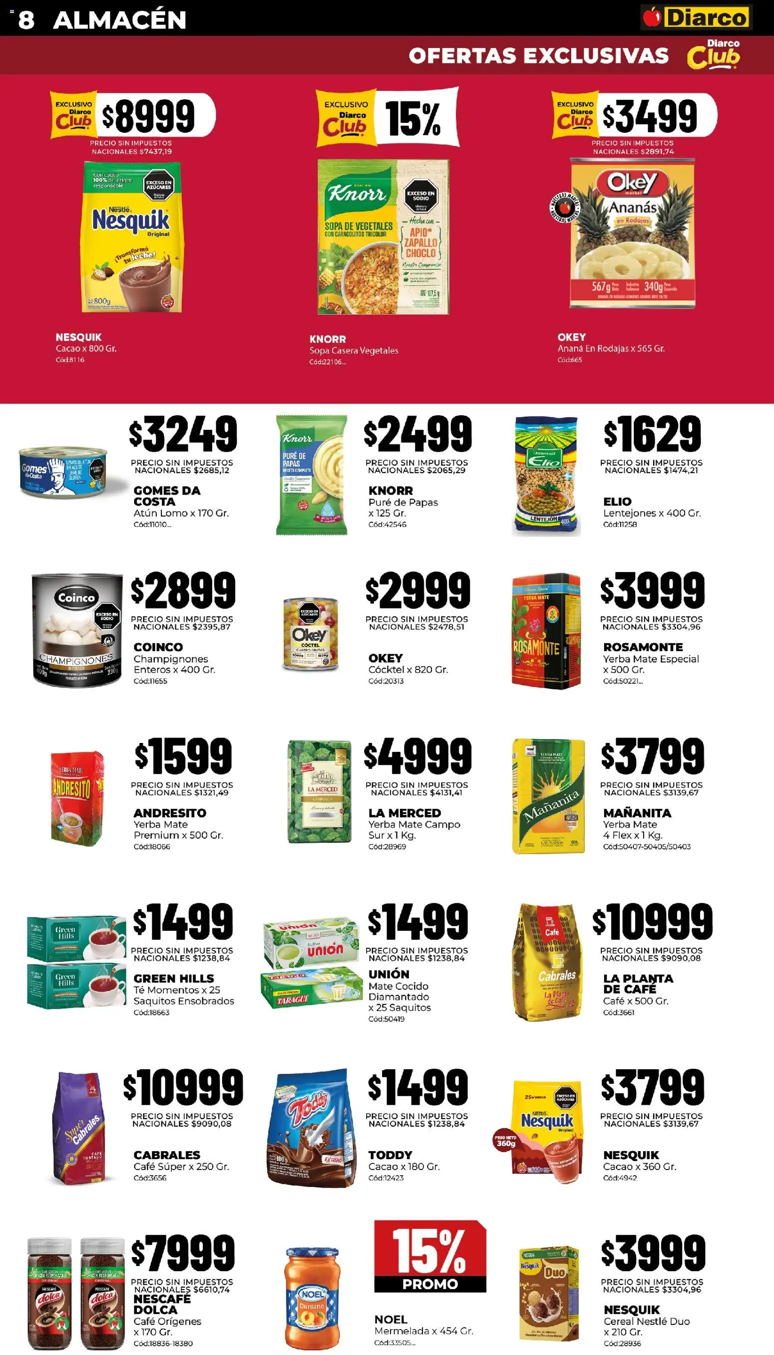 Diarco - Ofertas en Centro del País (Pueblo) │ válido desde el 14/09/2026 | Página: 8 | Productos: Choclo, Durazno, Leche, Café