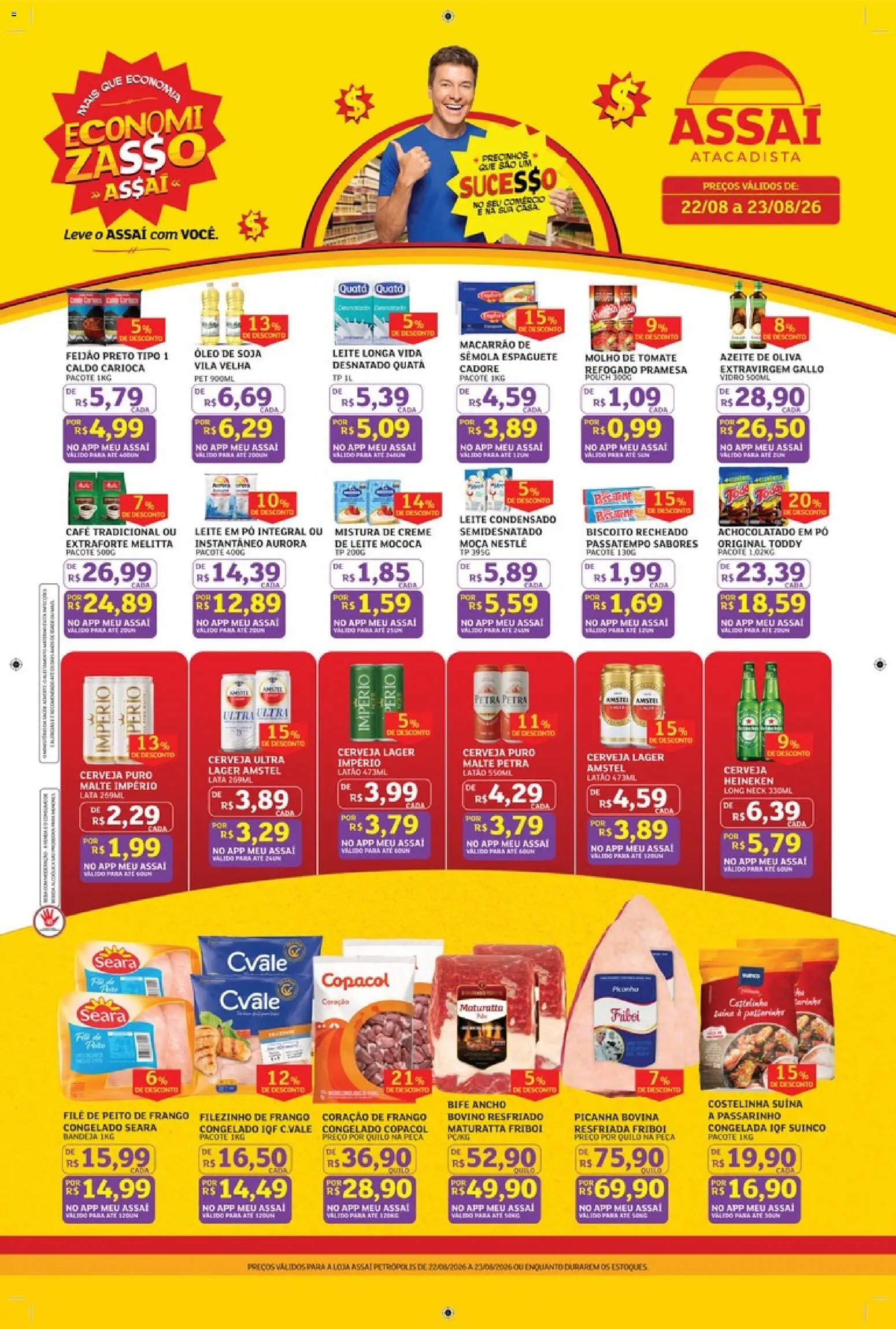 Assaí Atacadista Folheto - válido de 22/08/2026 | Página: 1 | Produtos: Picanha, Café, Cerveja, Leite condensado