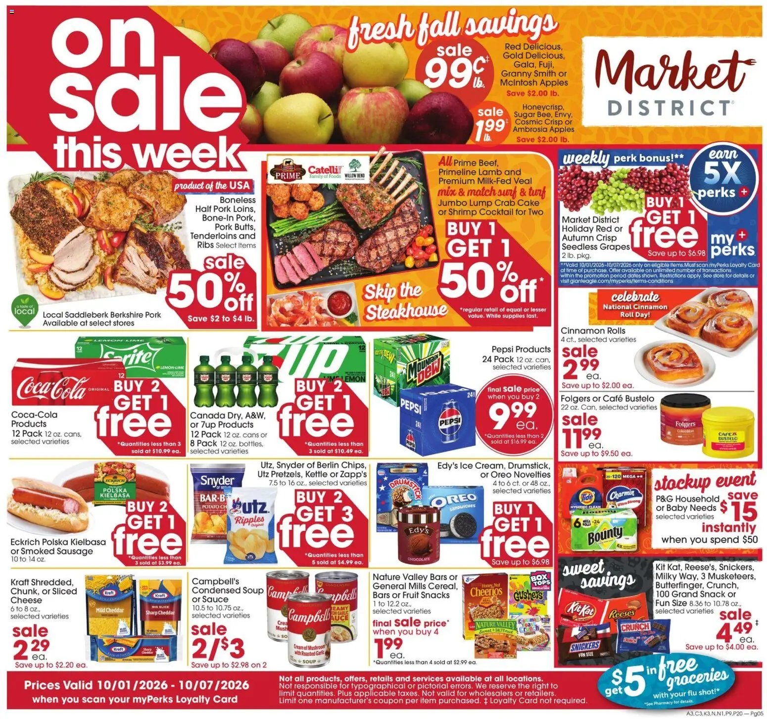 Giant Eagle Weekly Ad - valid from 10/01/2026 | Page: 1 | Products: Cake, Garlic, Snacks, Snickers
