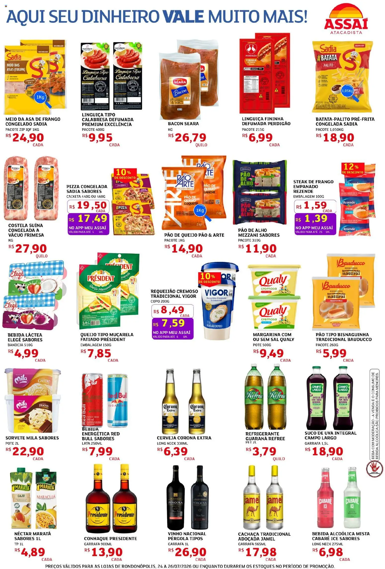 Assaí Atacadista Folheto - válido de 24/07/2026 | Página: 3 | Produtos: Alho, Muçarela, Flocos, Açúcar