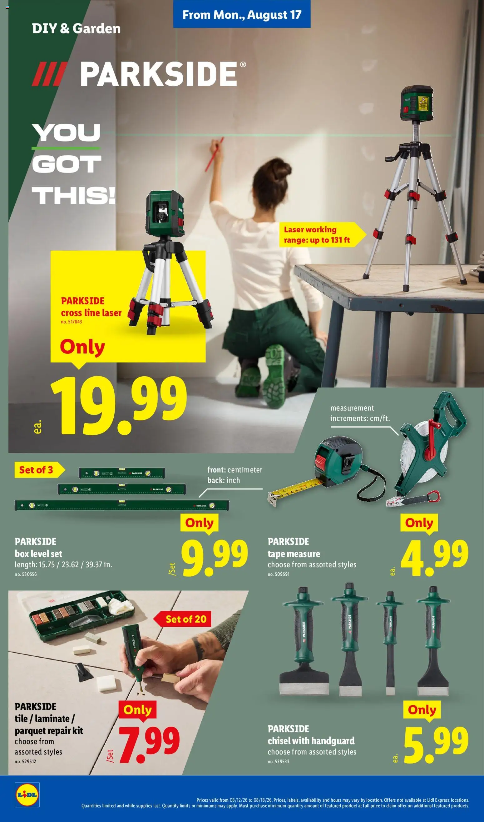 Lidl Weekly Ad - valid from 08/12/2026 | Page: 34 | Products: Box, Chisel, Tape Measure