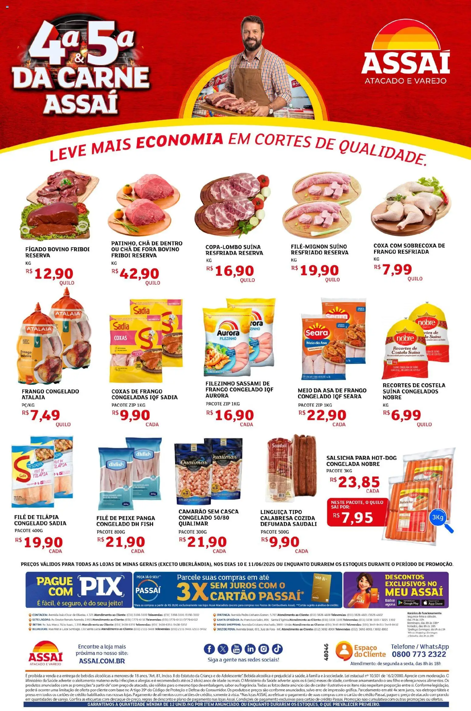 Assaí Atacadista Folheto - válido de 10.06.2026 | Página: 2 | Produtos: Salsicha, Linguiça, Asa de frango, Telefone