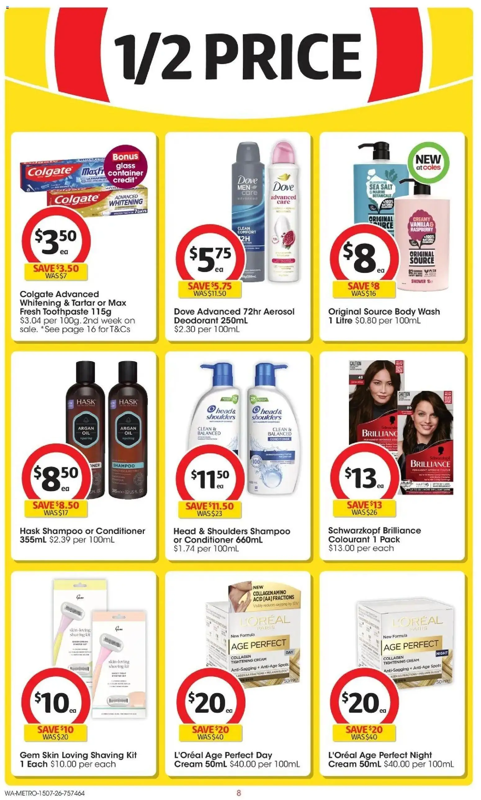 Coles catalogue - valid from 15/07/2026 | Page: 8 | Products: Gem, Shampoo, Conditioner, Toothpaste