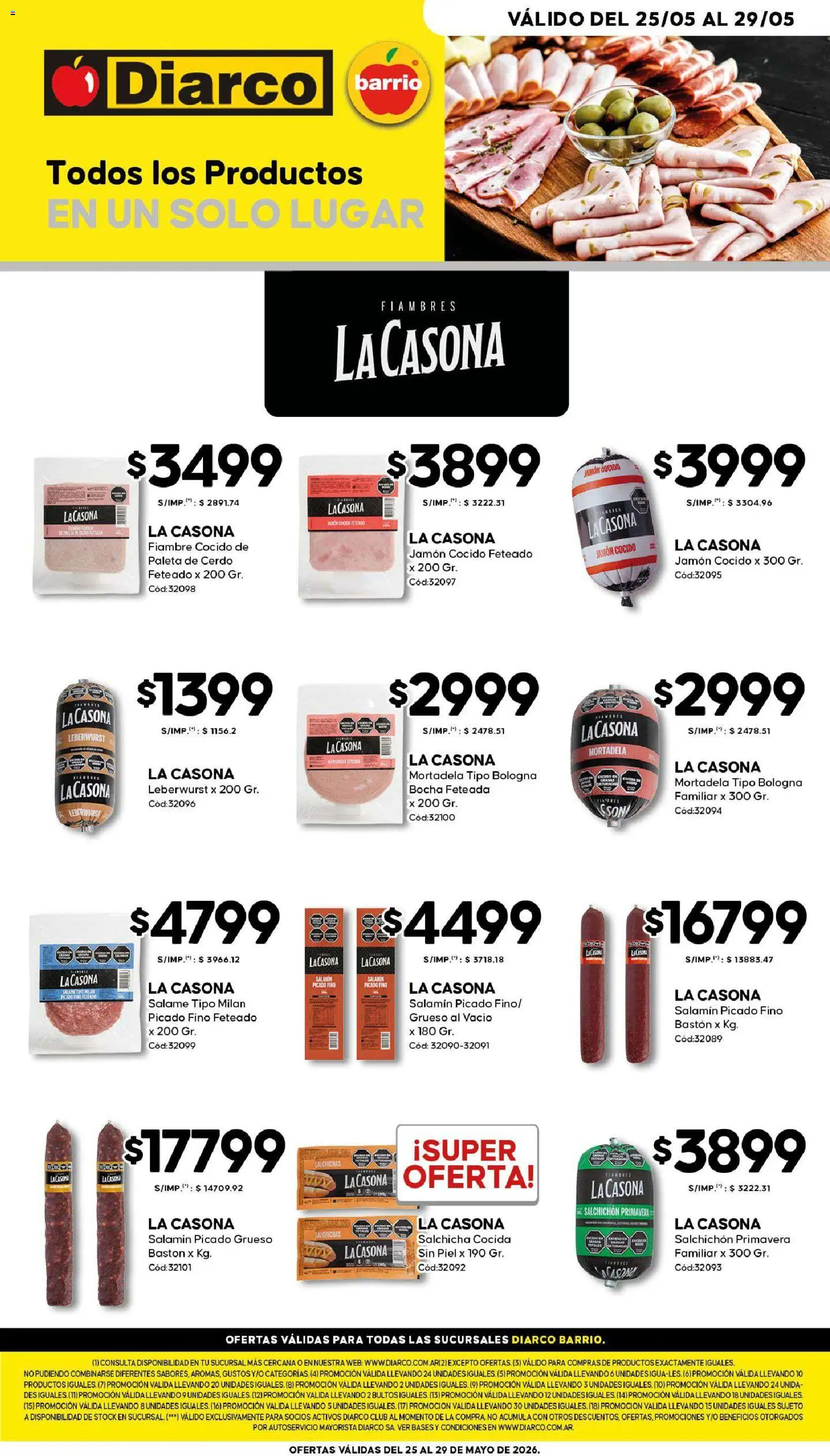 Diarco - Especial Fiambres │ válido desde el 25.05.2026 | Página: 1 | Productos: Jamón cocido, Mortadela, Jamón, Cerdo