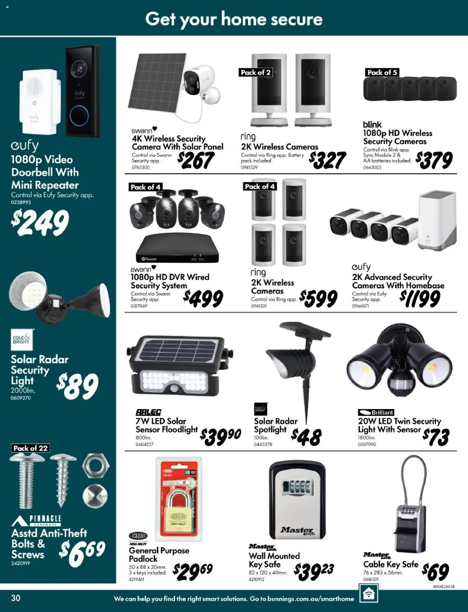 Bunnings Warehouse catalogue - valid from 11.03.2026 | Page: 30 | Products: Light, Doorbell, Camera, Cable