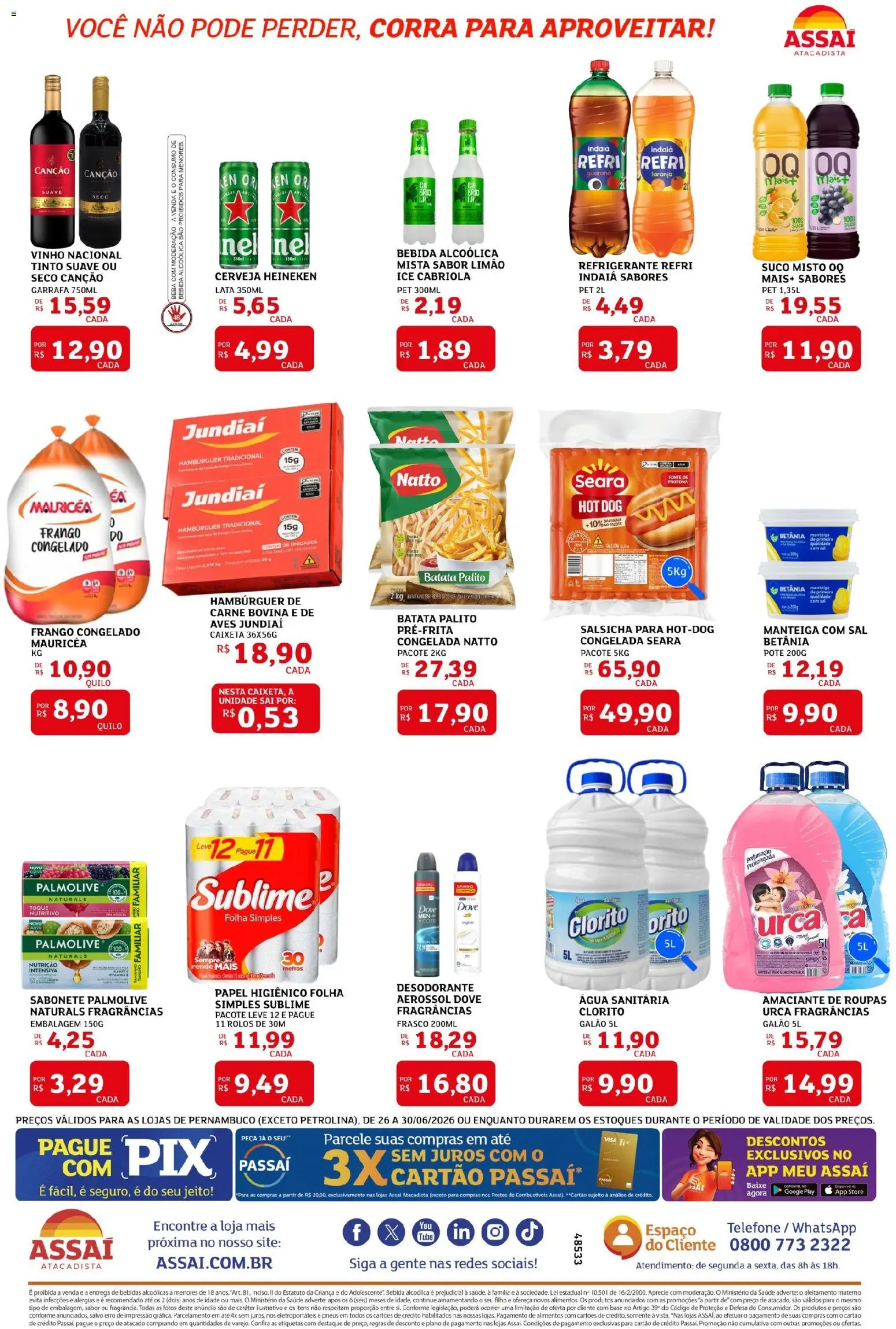 Assaí Atacadista Folheto - válido de 26/06/2026 | Página: 2 | Produtos: Salsicha, Roupas, Telefone, Frango