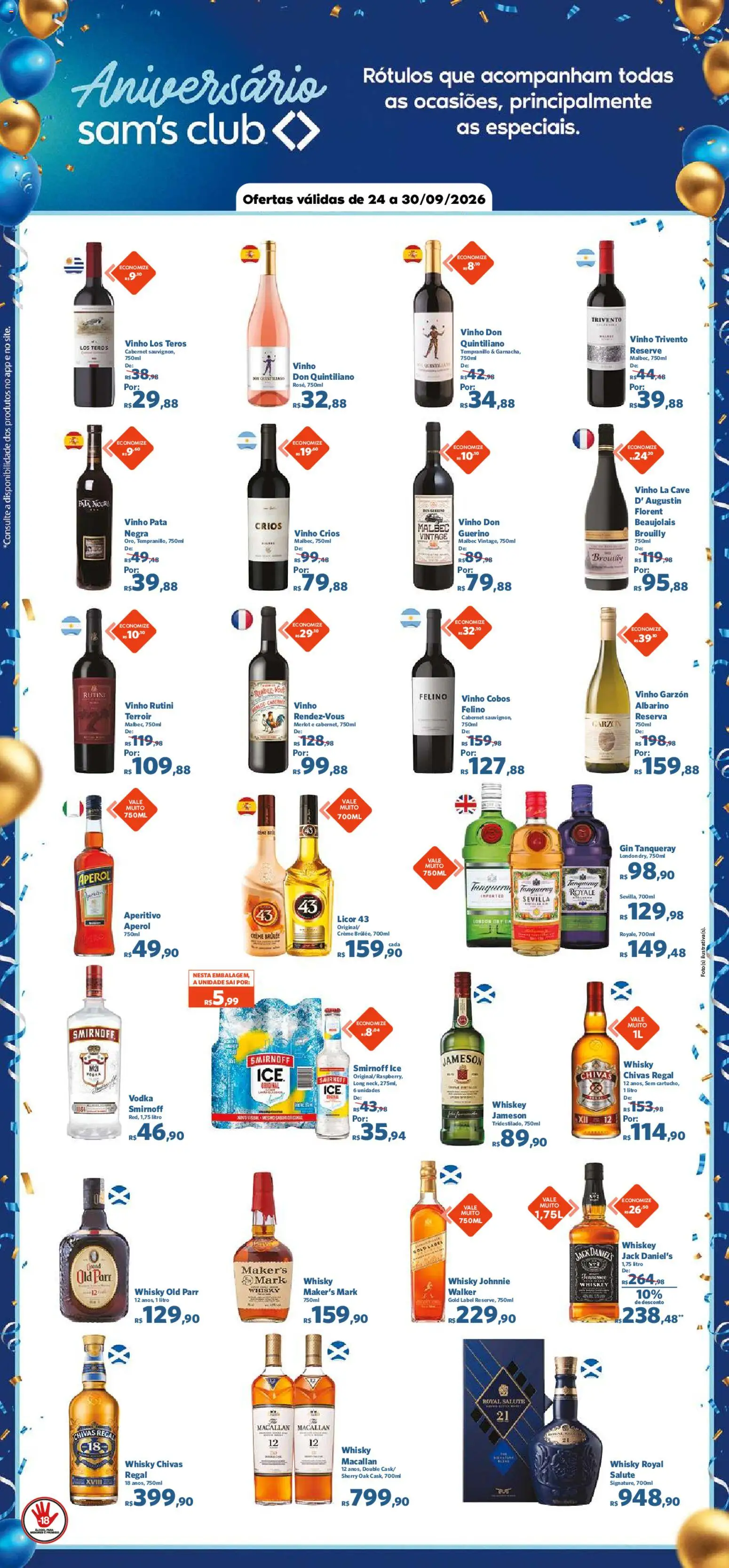 Sam's Club Folheto - válido de 24/09/2026 | Página: 7 | Produtos: Licor, Gin, Creme, Vodka