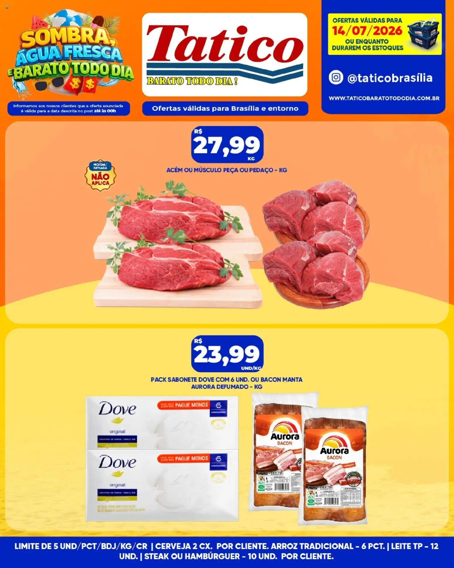 Tatico Folheto - válido de 14/07/2026 | Página: 12 | Produtos: Acém, Leite, Cerveja, Dove