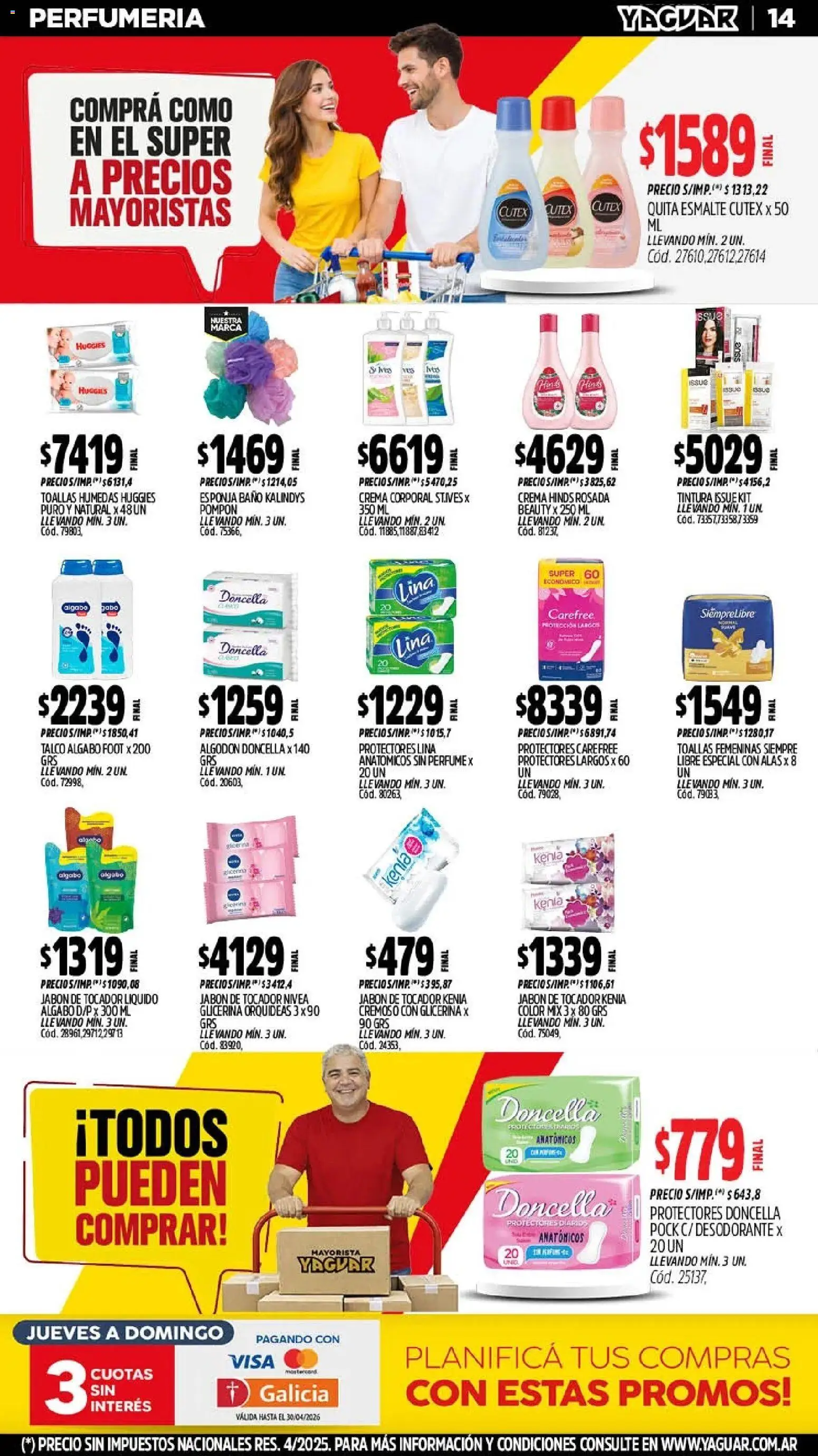 Yaguar - Oferta Semanal Salta │ válido desde el 11.05.2026 | Página: 14 | Productos: Toallas, Jabón, Protectores diarios, Crema