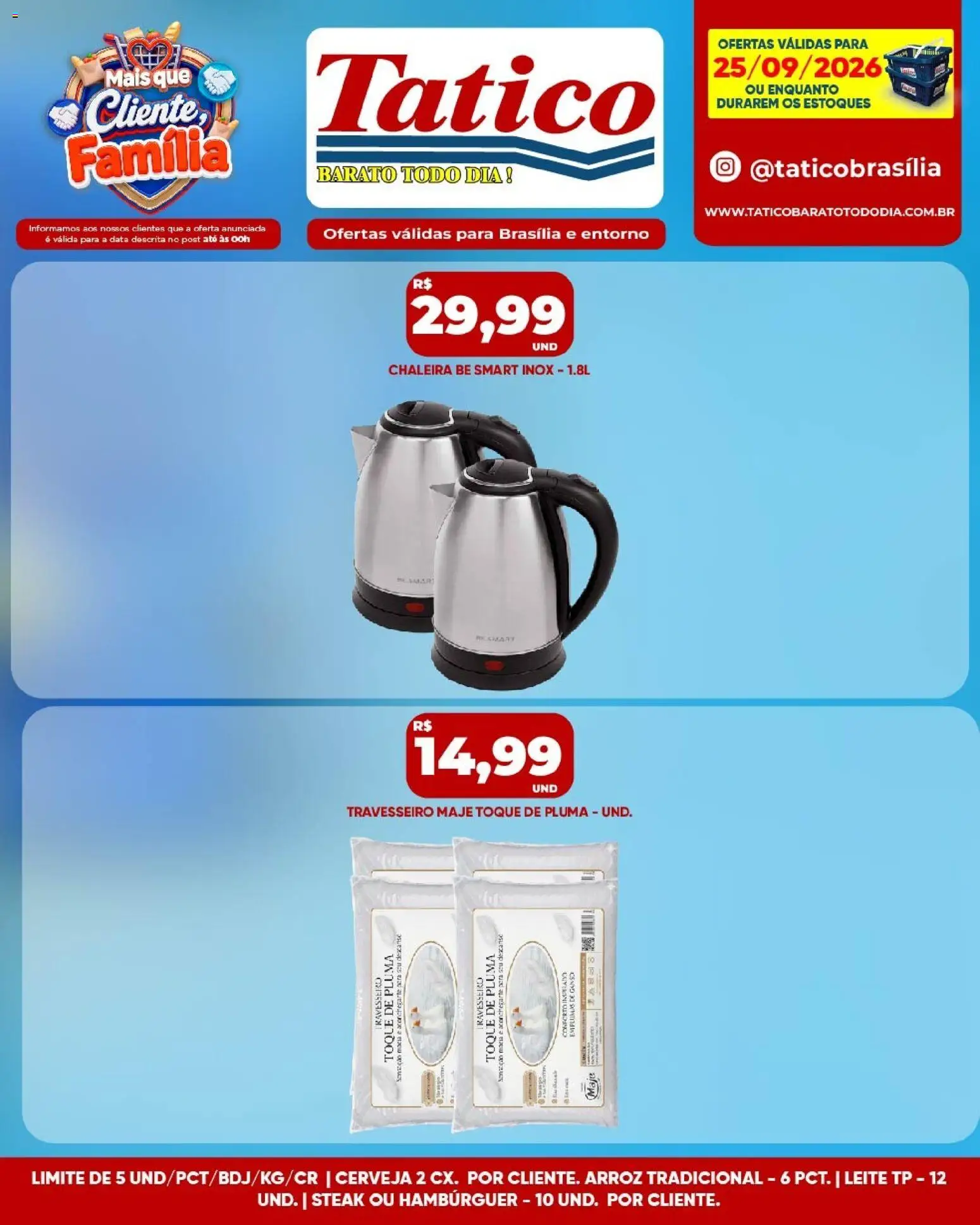 Tatico Folheto - válido de 25/09/2026 | Página: 12 | Produtos: Travesseiro, Ganso, Arroz, Hambúrguer