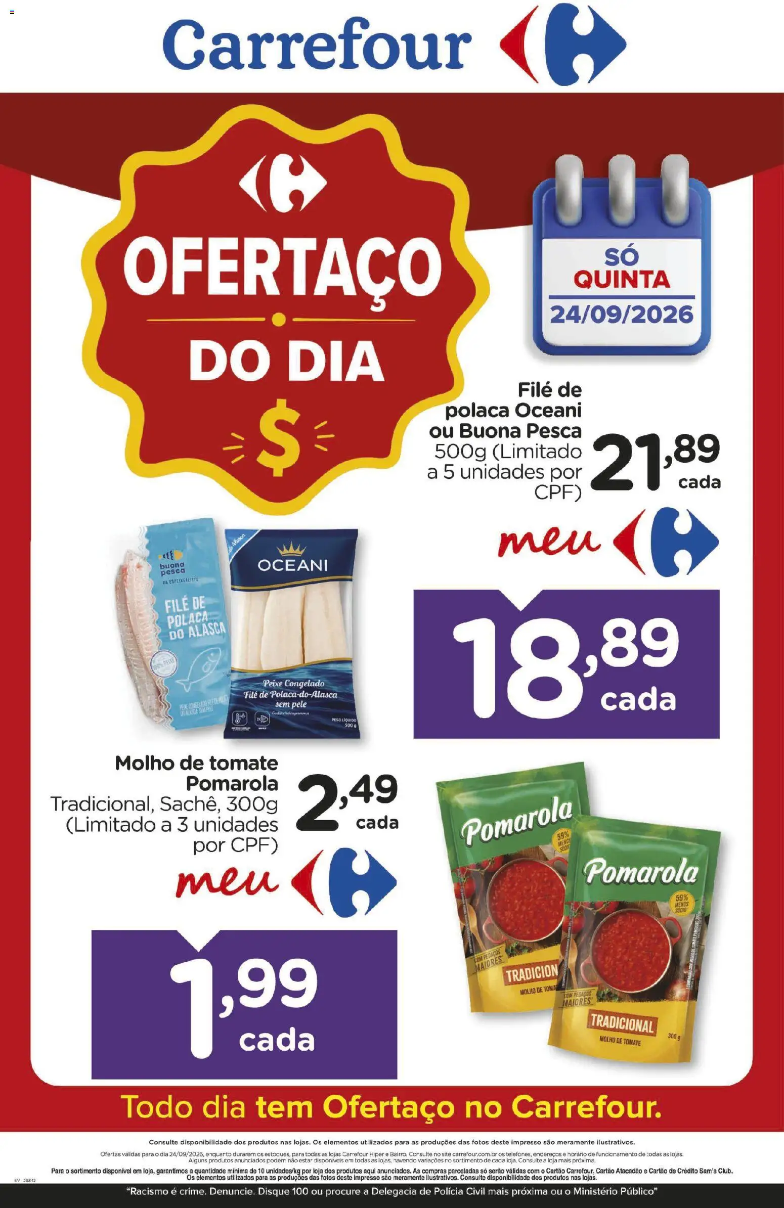 Carrefour Folheto - válido de 24/09/2026 | Página: 1 | Produtos: Tomate, Molho de tomate, Peixe, File de polaca