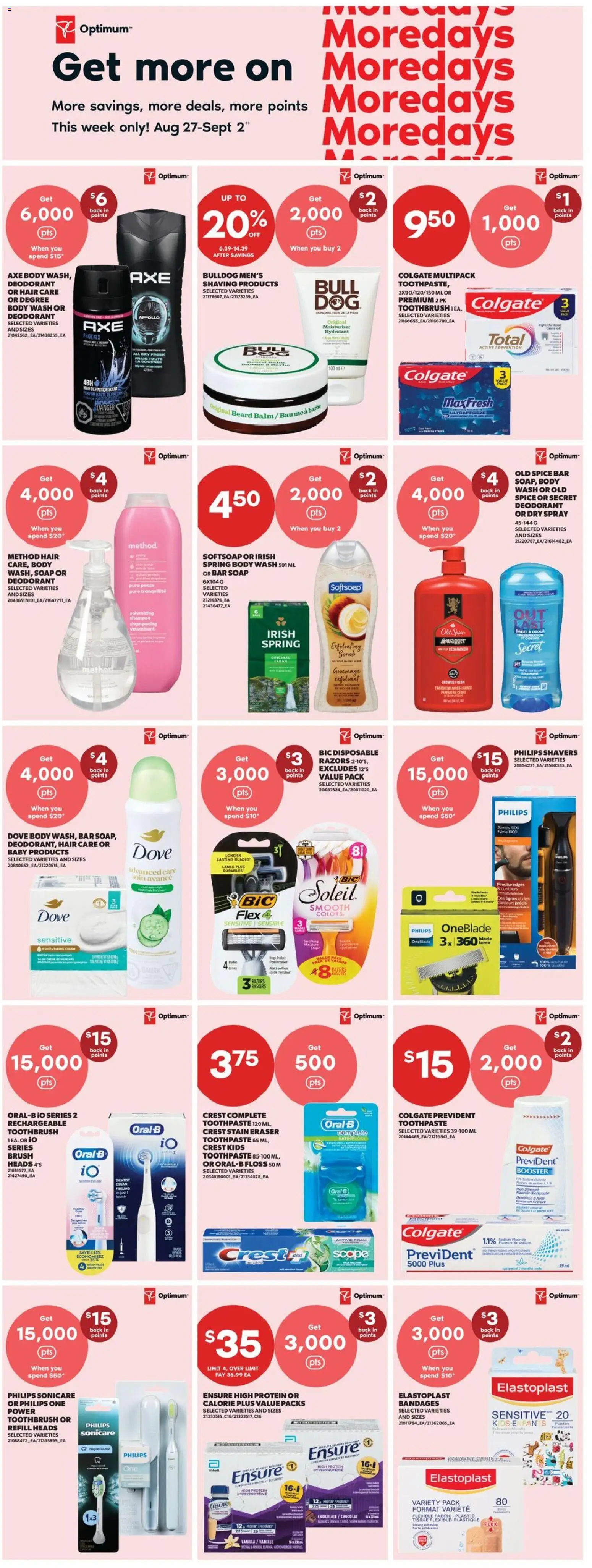 Real Canadian Superstore flyer valid from Aug 27, 2026 | Page: 12 | Products: Toothbrush, Soap, Body wash, Protein