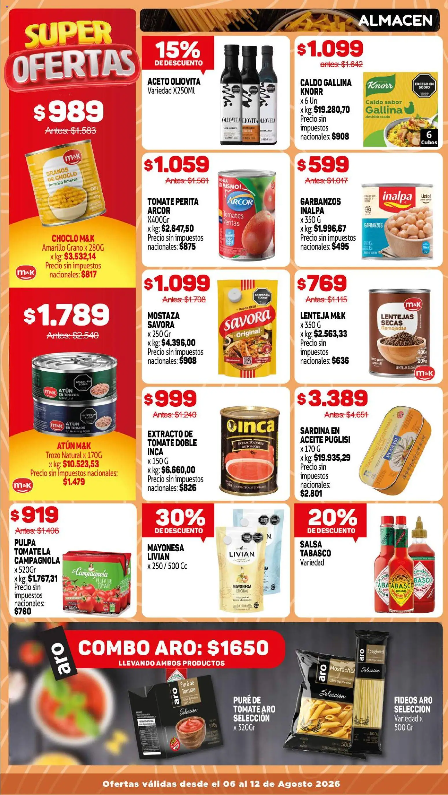 Makro ofertas │ válido desde el 06/08/2026 | Página: 6 | Productos: Choclo, Mayonesa, Tomates, Puré
