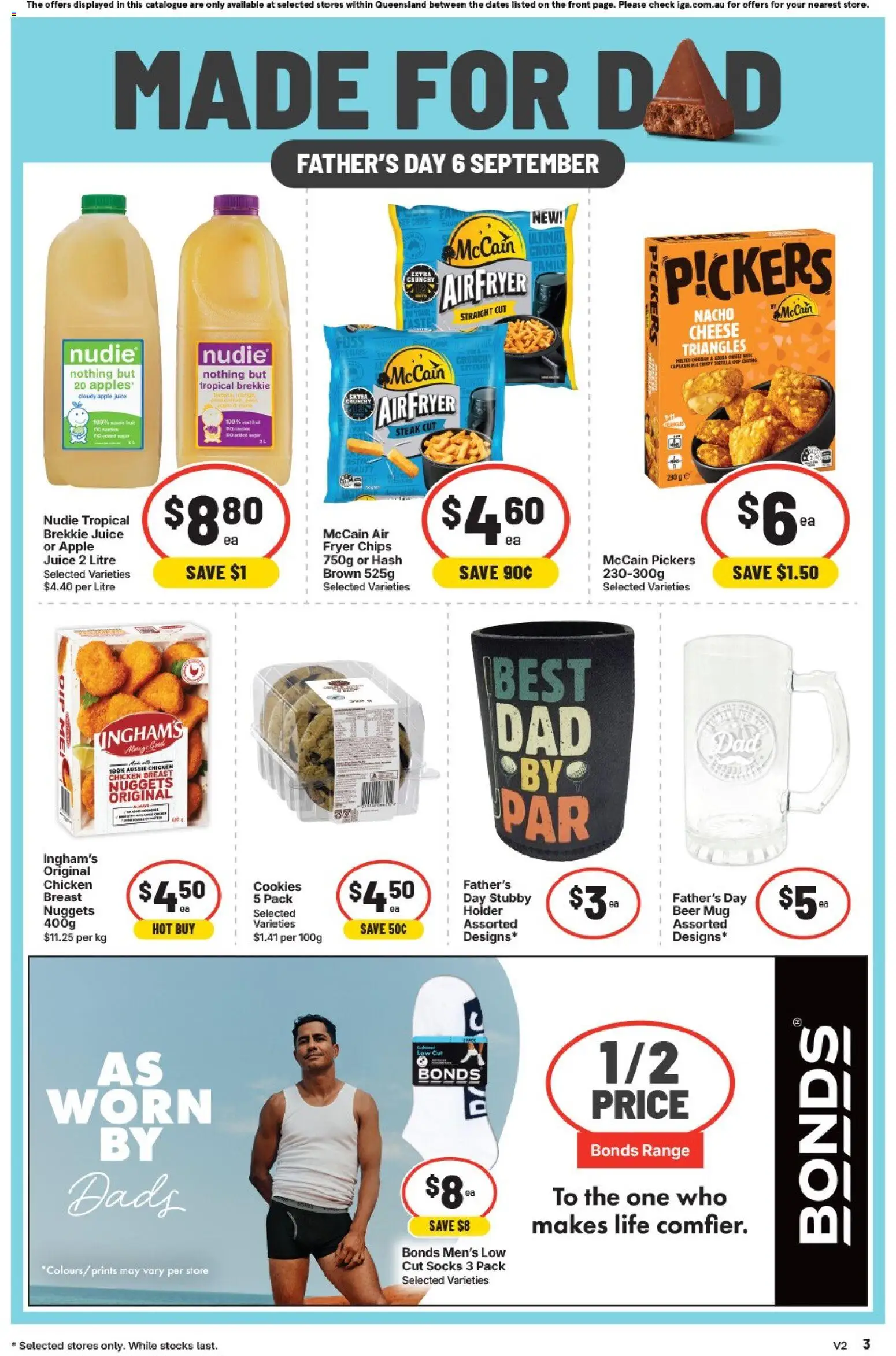 IGA catalogue - valid from 26/08/2026 | Page: 3 | Products: Beer, Chicken, Socks, Cookies