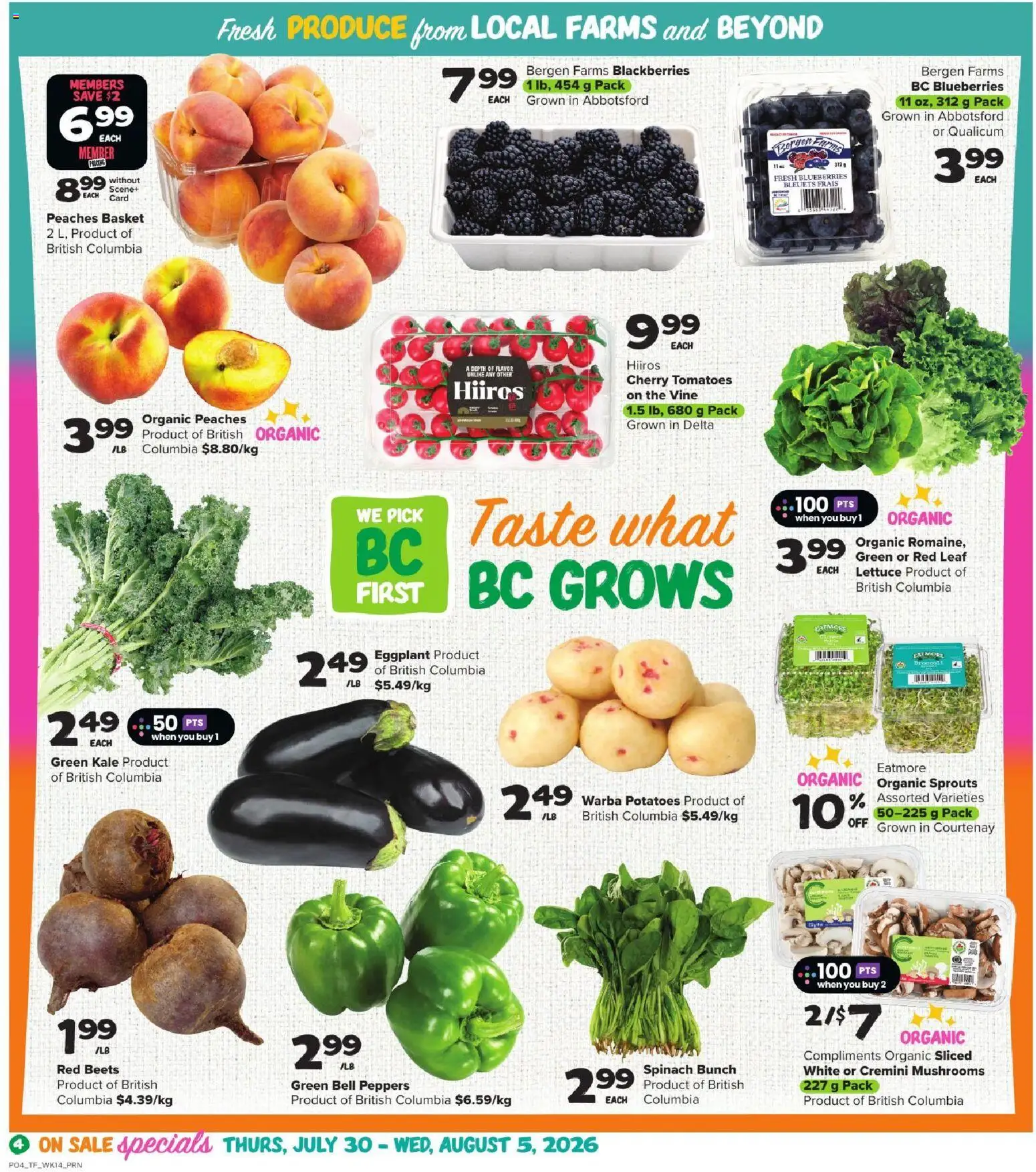 Thrifty Foods flyer valid from Jul 30, 2026 | Page: 5 | Products: Potatoes, Basket, Tomatoes