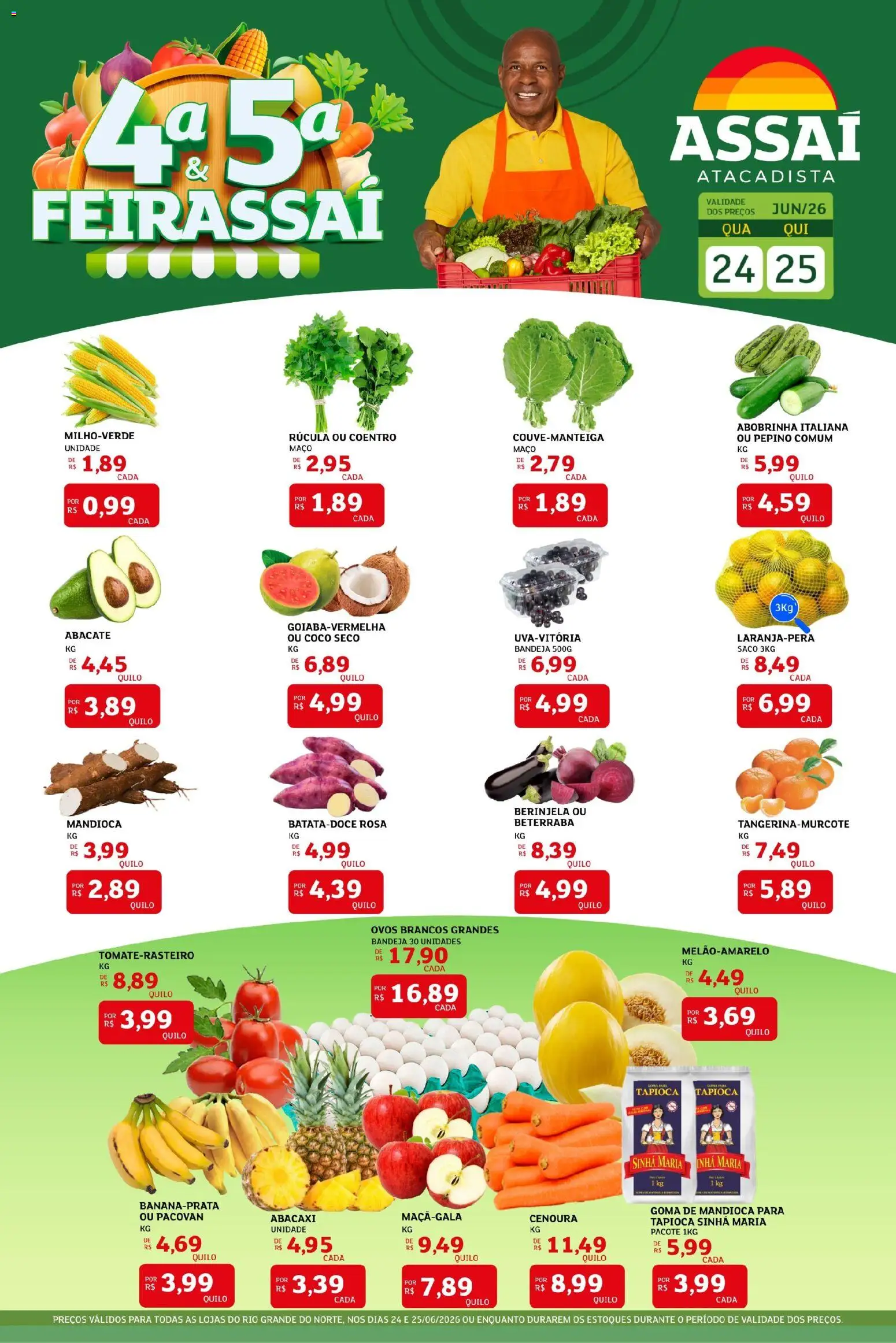 Assaí Atacadista Folheto - válido de 24/06/2026 | Página: 1 | Produtos: Abobrinha, Berinjela, Ovos, Abacaxi