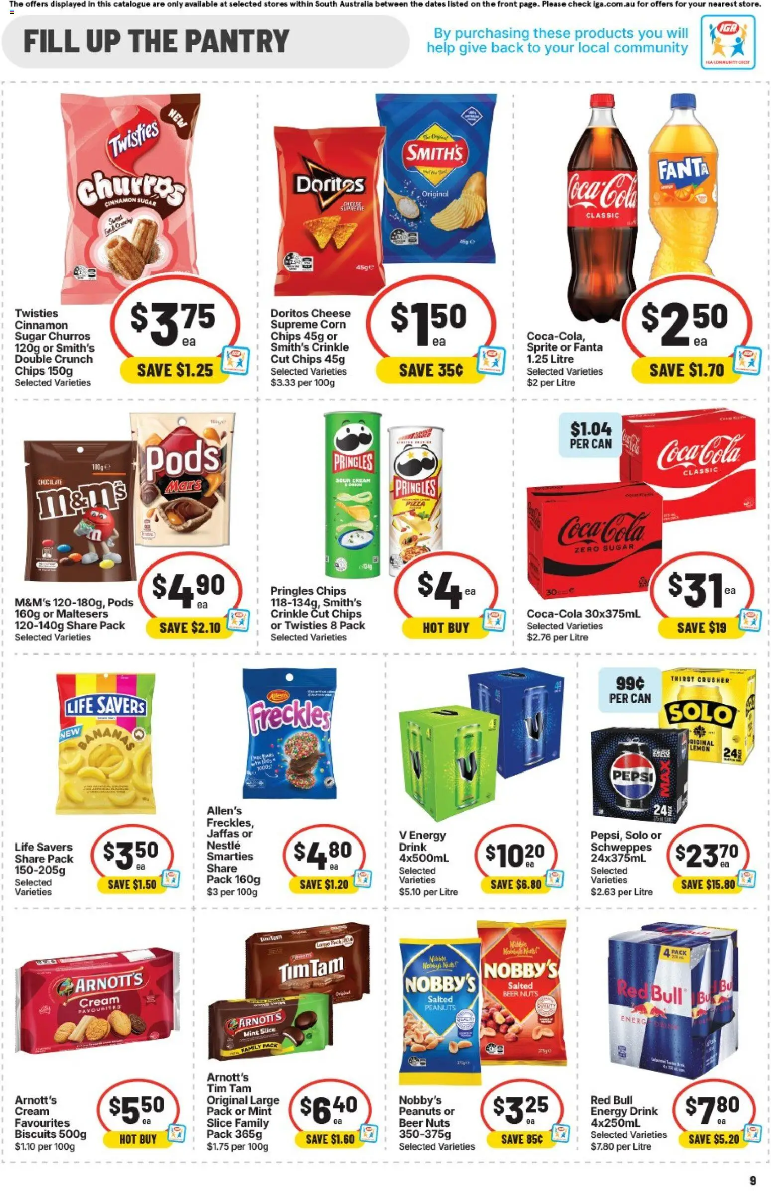 IGA catalogue - valid from 29/07/2026 | Page: 9 | Products: Energy drink, Chocolate, Nuts, Cream