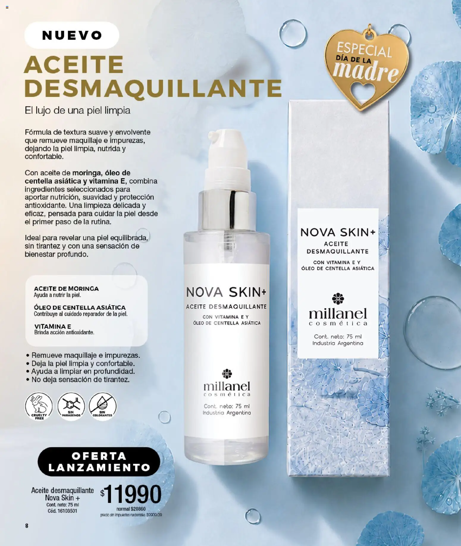 Millanel catálogo │ válido desde el 14/09/2026 | Página: 8 | Productos: Aceite, Maquillaje, Ingredientes, Desmaquillante