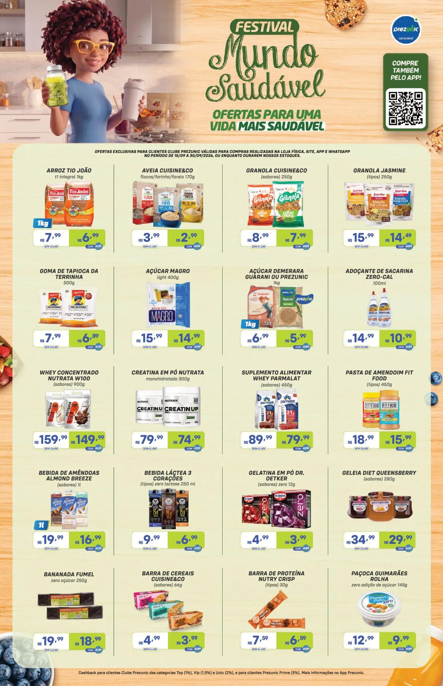 Prezunic Folheto - válido de 15/09/2026 | Página: 1 | Produtos: Flocos, Amêndoas, Barra de proteína, Gelatina