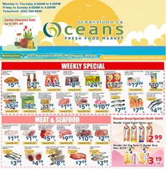 Preview of Oceans weekly flyer - Mississauga from shop Oceans valid from Aug 21, 2026 | Page: 1 | Products: Salmon, Mackerel, Meat, Steak