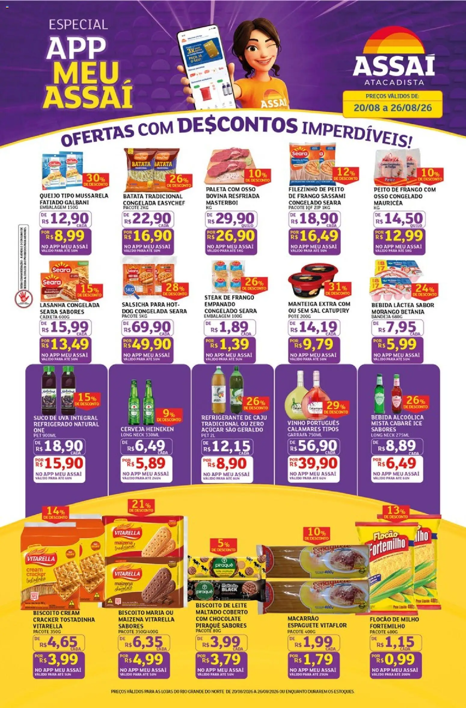 Assaí Atacadista Folheto - válido de 20/08/2026 | Página: 1 | Produtos: Macarrão, Bandeja, Refrigerante, Cream cracker