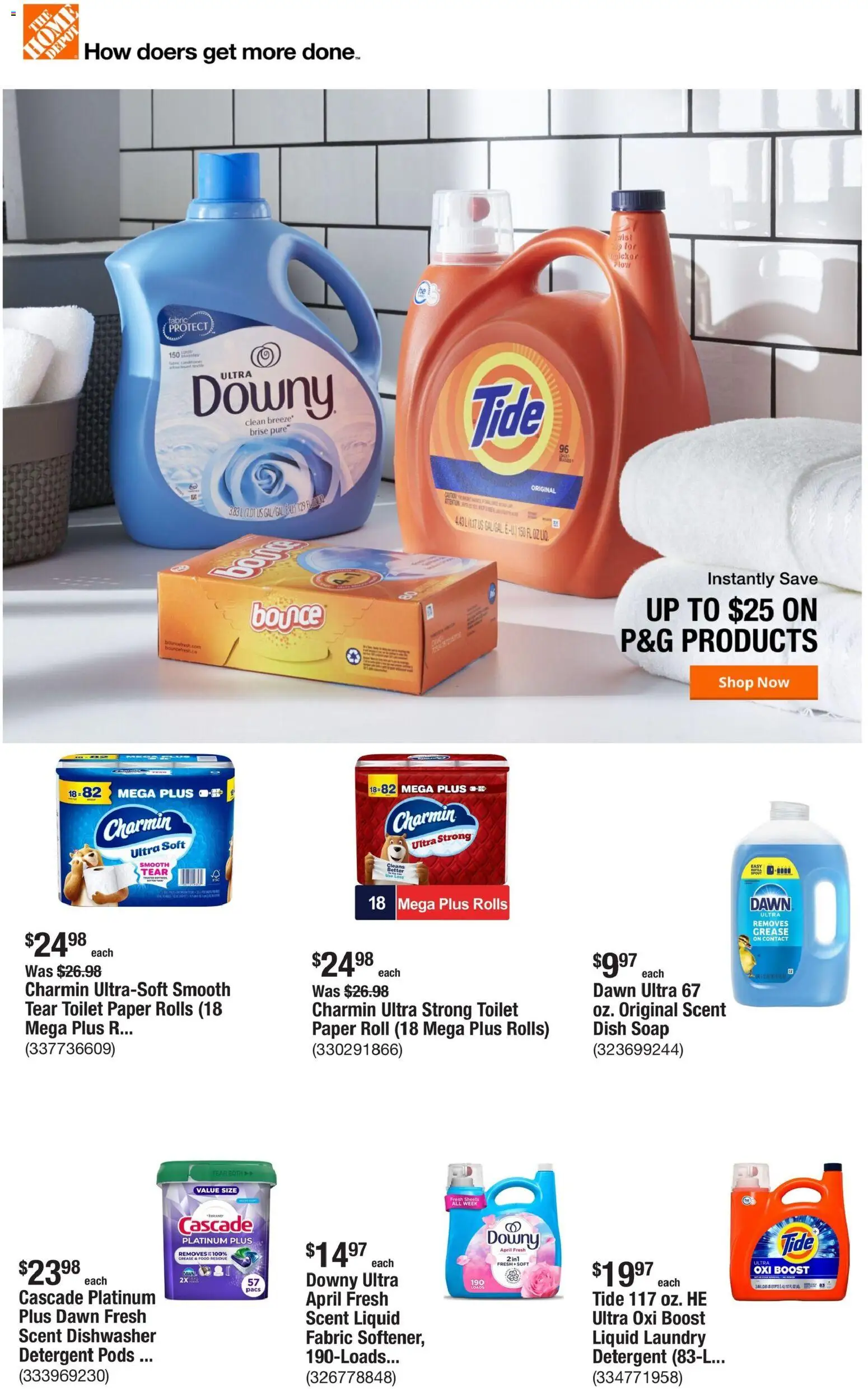 Home Depot Weekly Ad - valid from 07/30/2026 | Page: 1 | Products: Laundry detergent, Detergent, Toilet paper, Dishwasher