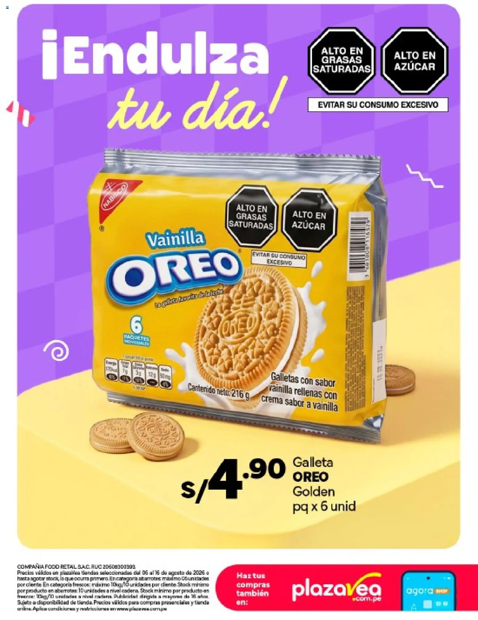 Catálogo Plaza Vea válido desde 06/08/2026 | Página: 6 | Productos: Crema, Galletas, Oreo, Azúcar
