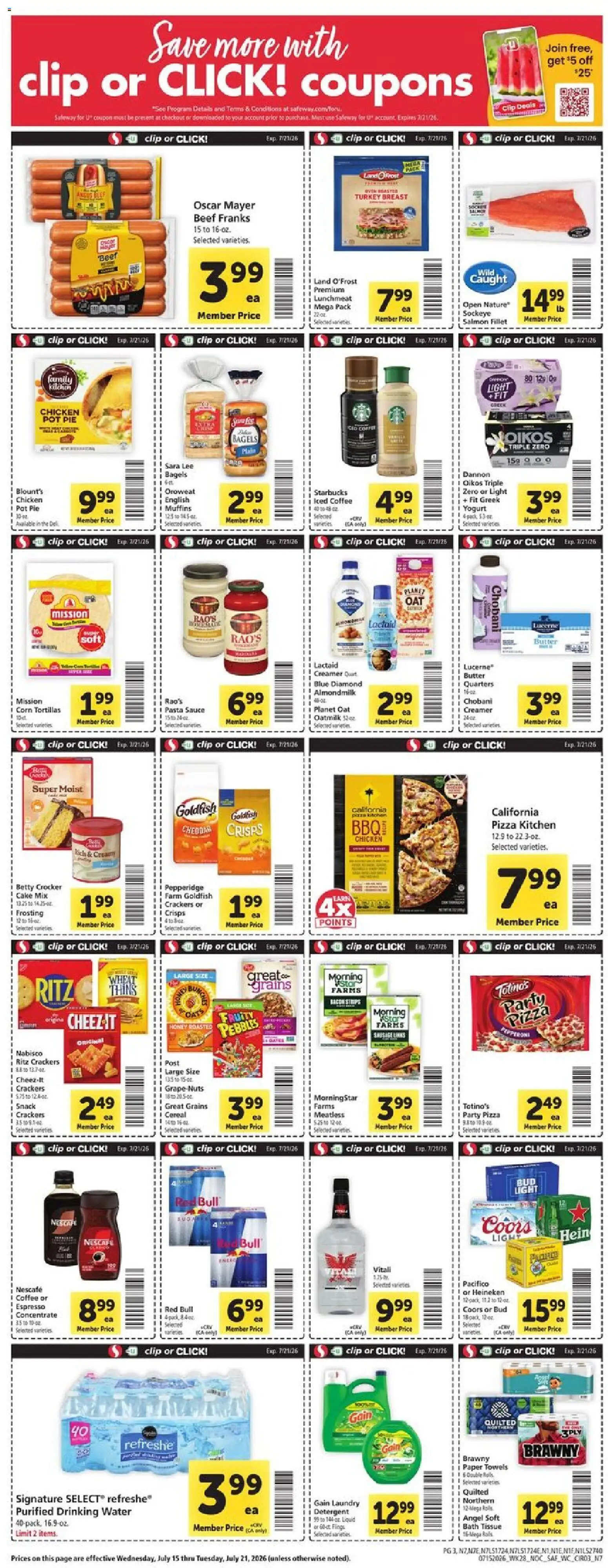Safeway Weekly Ad - valid from 07/15/2026 | Page: 3 | Products: Wc, Pizza, Pasta, Water