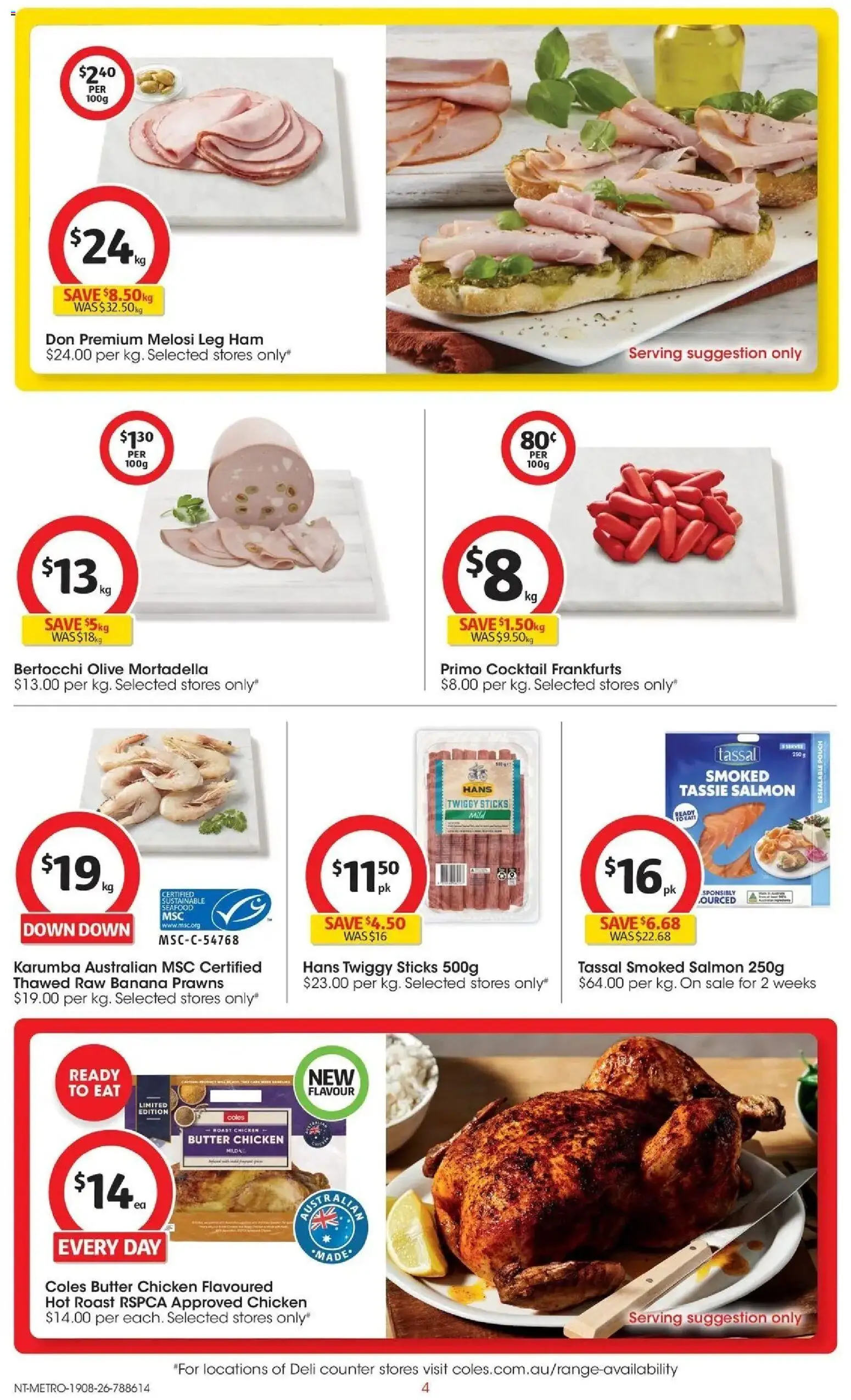 Coles catalogue - valid from 19/08/2026 | Page: 4 | Products: Butter, Chicken, Seafood, Roast