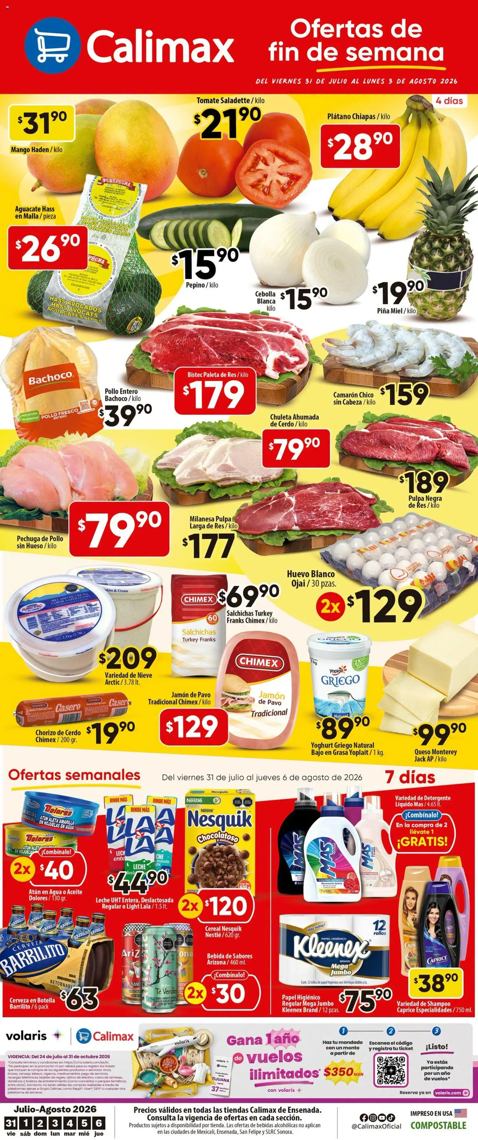 Nuevas ofertas de Calimax válidas en toda la República Mexicana desde el 31/07/2026. ¡Encuentra las mejores ofertas en Calimax folleto Ensenada! | Página: 1 | Productos: Pollo, Queso, Galletas, Hojuelas