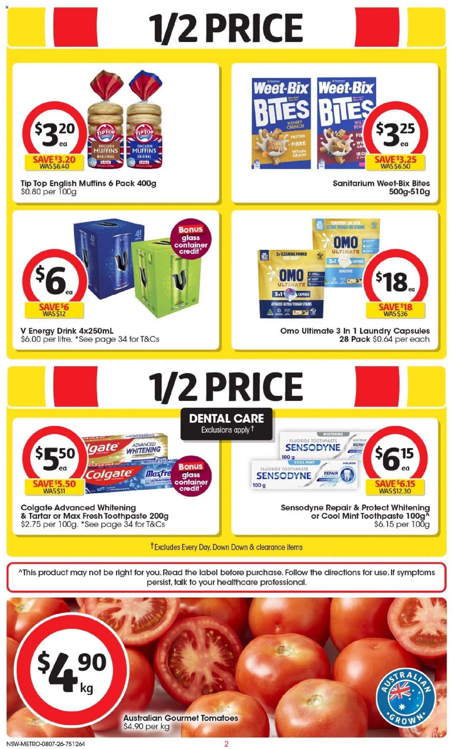 Coles catalogue - valid from 08/07/2026 | Page: 2 | Products: Tomatoes, Toothpaste, Laundry, Dental care