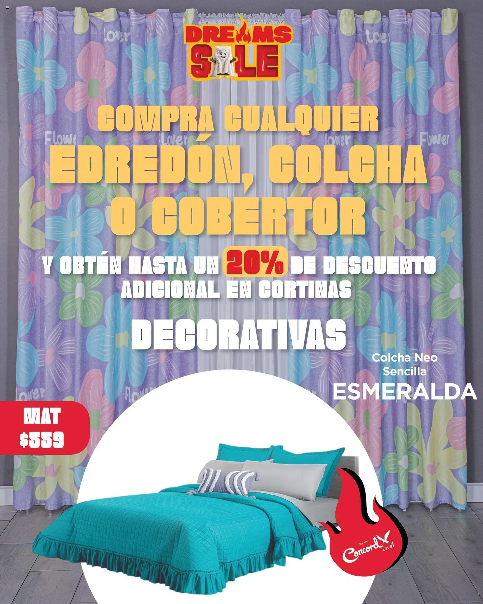 Nuevas ofertas de Colchas Concord válidas en toda la República Mexicana desde el 25.05.2026. ¡Encuentra las mejores ofertas en Colchas Concord Dreams Sale! | Página: 8 | Productos: Cobertor, Cortinas