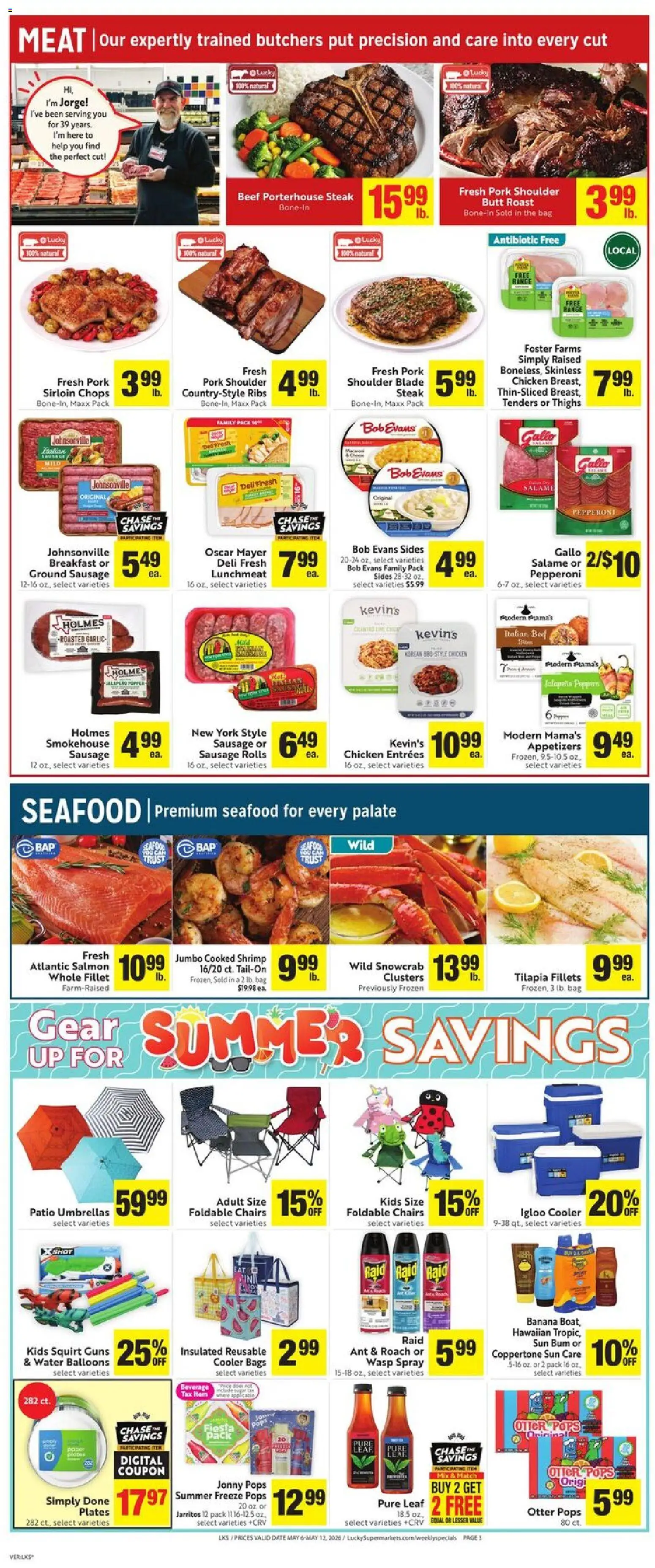 Lucky Supermarkets Weekly - CA - valid from 06.05.2026 | Page: 6 | Products: Pork, Water, Sausage, Bag