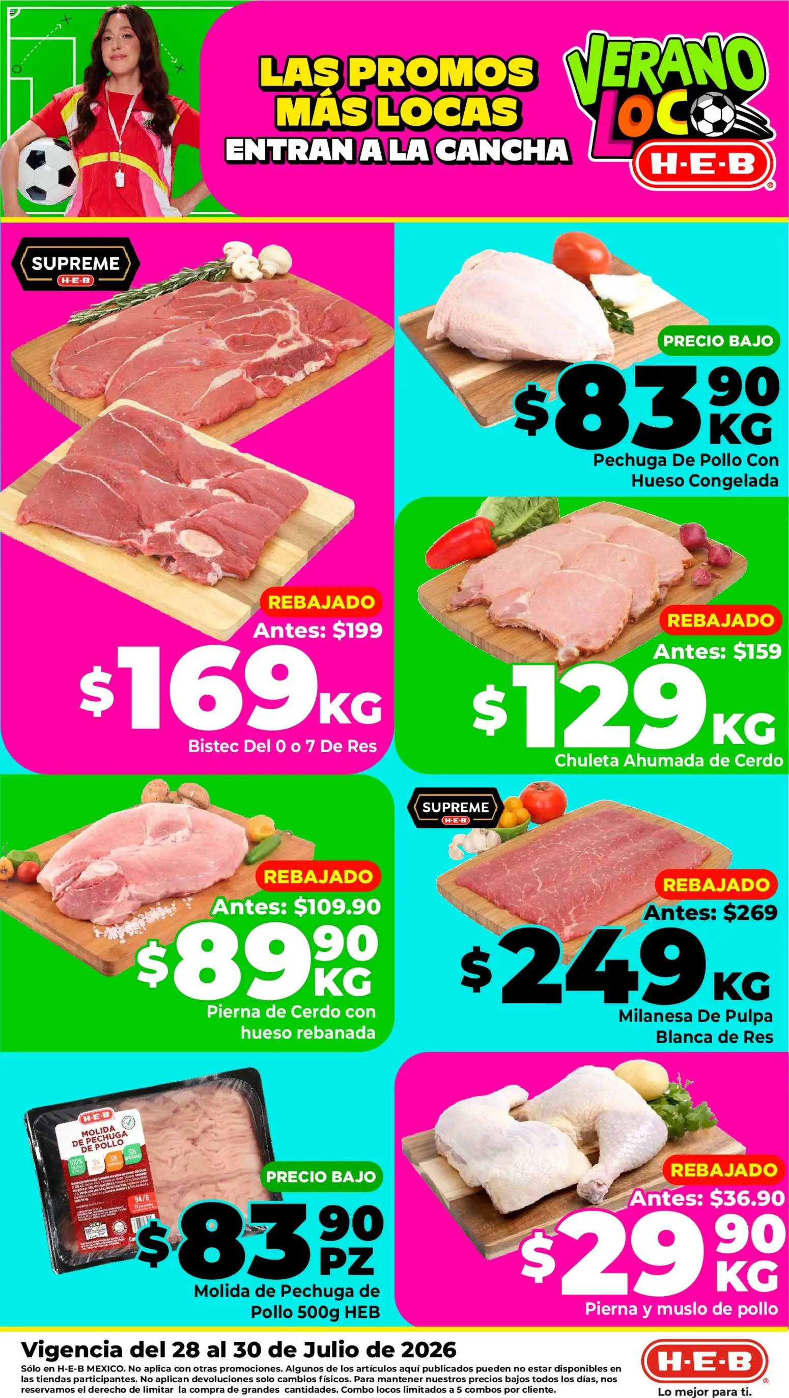 Nuevas ofertas de H-E-B válidas en toda la República Mexicana desde el 28/07/2026. ¡Encuentra las mejores ofertas en H-E-B folleto Las promos más locas! | Página: 1 | Productos: Pollo, Milanesa, Cerdo, Res