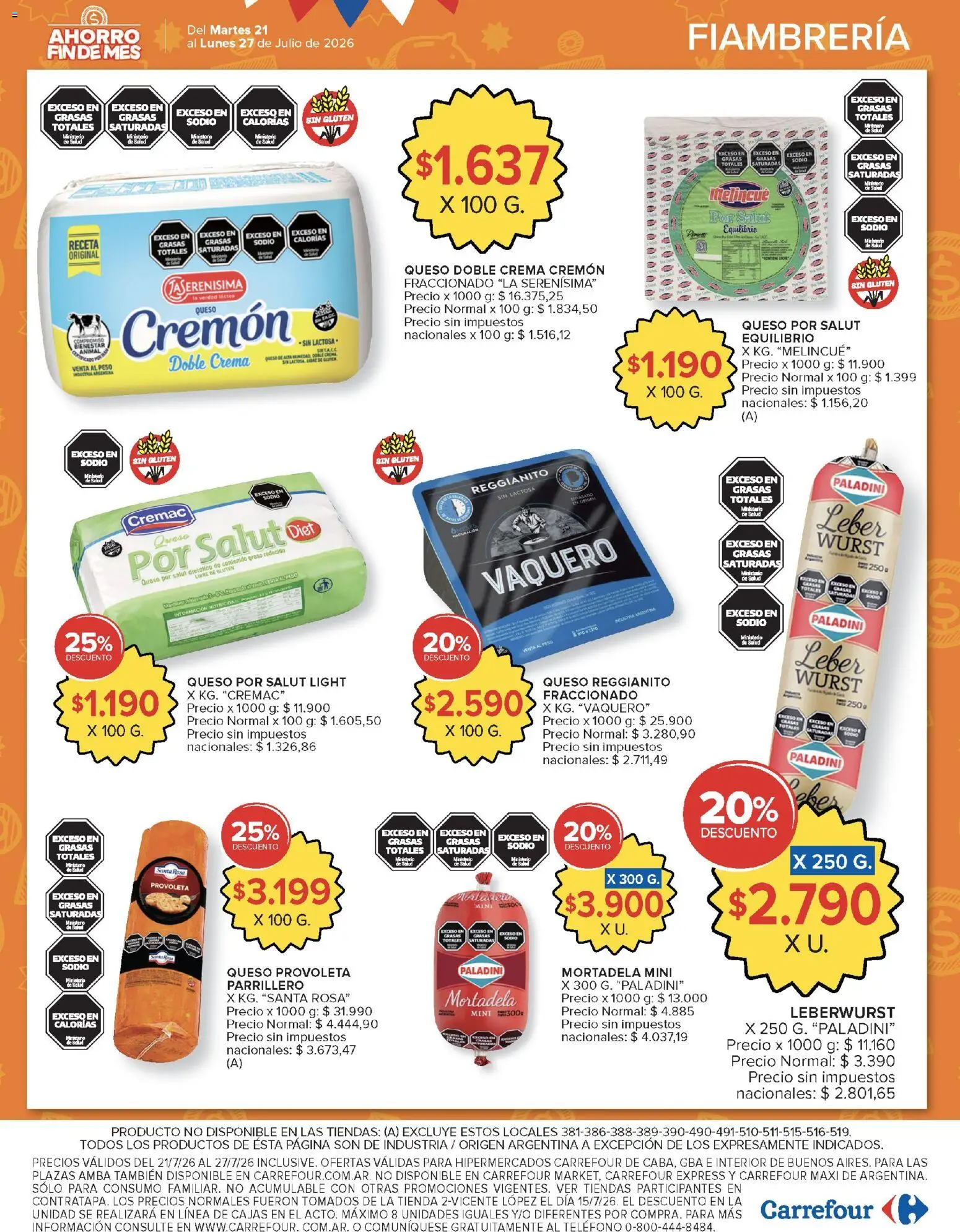 Carrefour - AHORRO FIN DE MES │ válido desde el 21/07/2026 | Página: 5 | Productos: Peso, Mortadela, Queso, Crema