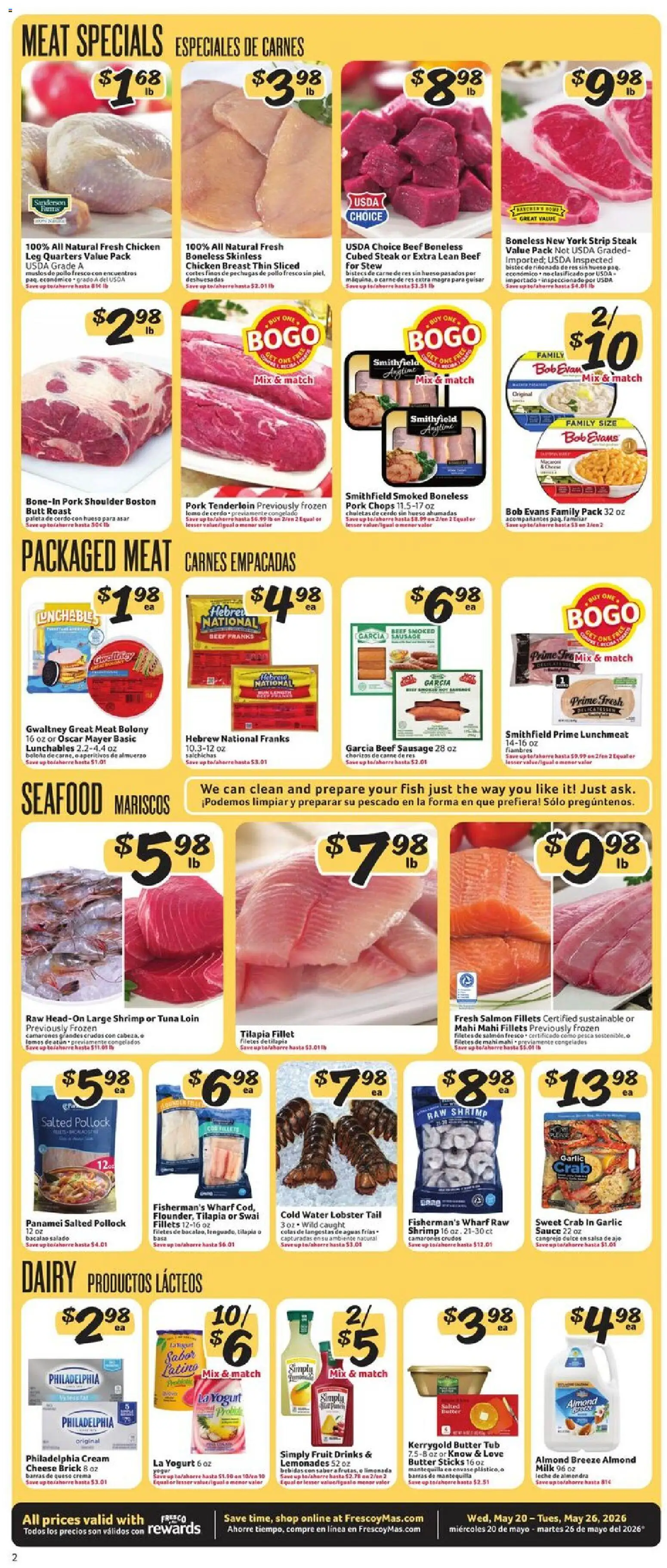 Fresco y Más Weekly Ad - valid from 20.05.2026 | Page: 2 | Products: Milk, Cheese, Pork, Cream
