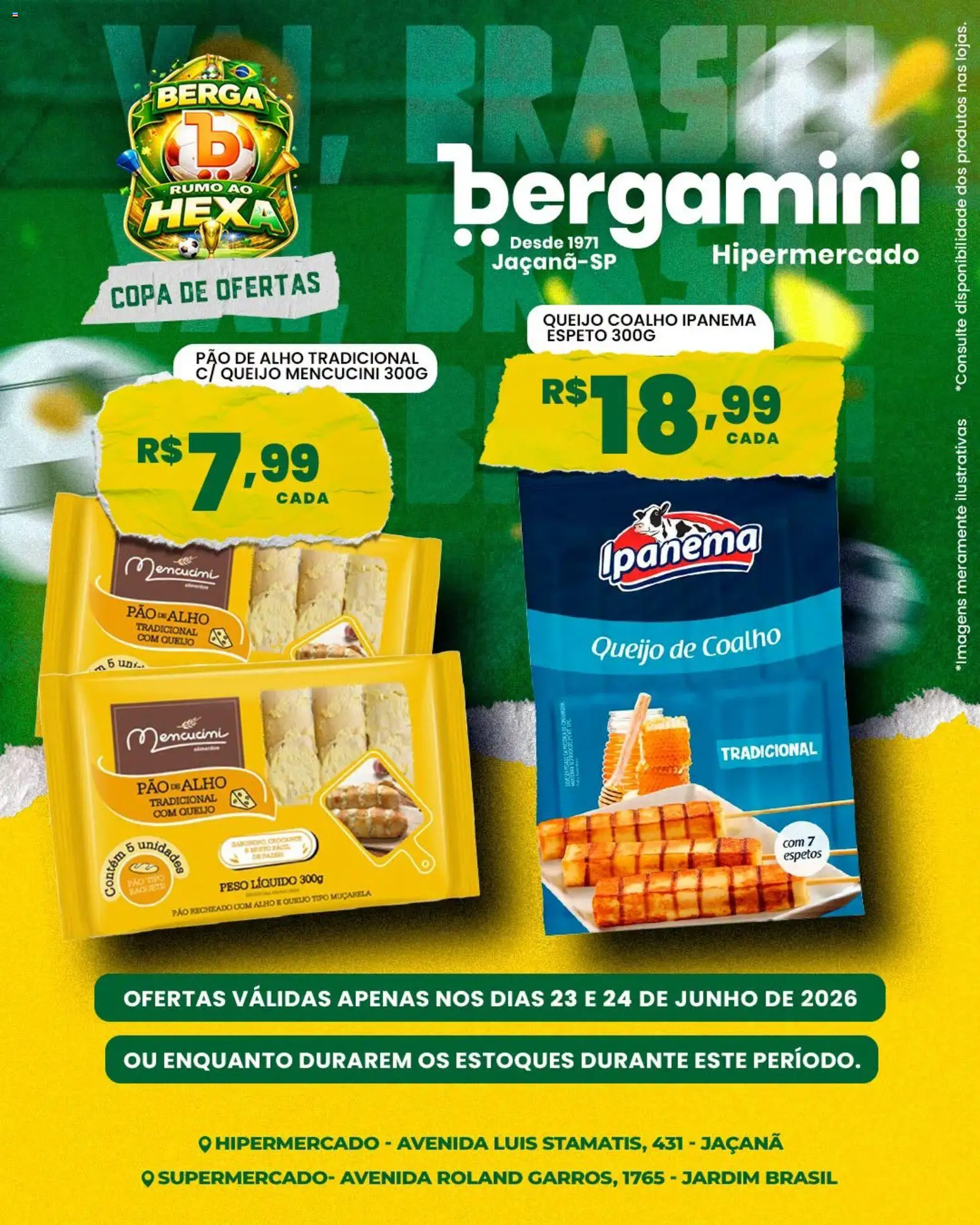 Supermercado Bergamini Folheto - válido de 23/06/2026 | Página: 5 | Produtos: Alho, Pao de alho, Pão, Queijo coalho