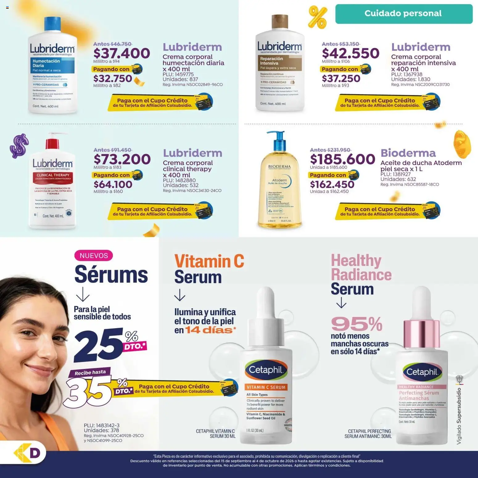 Colsubsidio revista - valida desde el 15/09/2026 | Página: 3 | Productos: Crema, Serum, Loción, Ducha