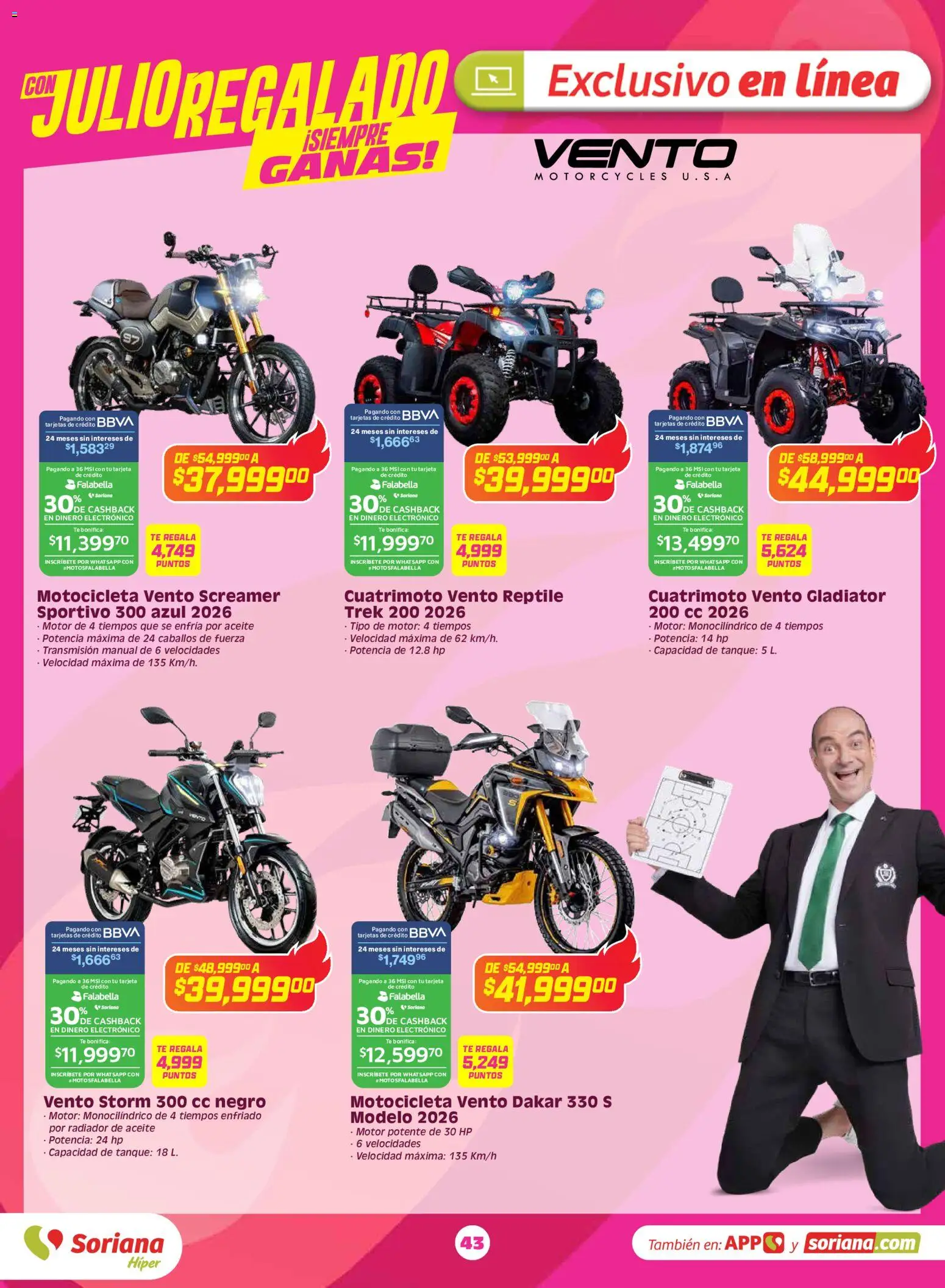 Nuevas ofertas de Soriana válidas en toda la República Mexicana desde el 03.06.2026. ¡Encuentra las mejores ofertas en Soriana Con Julio Regalado siempre ganas Híper Nacional! | Página: 43 | Productos: Aceite, Té, Radiador